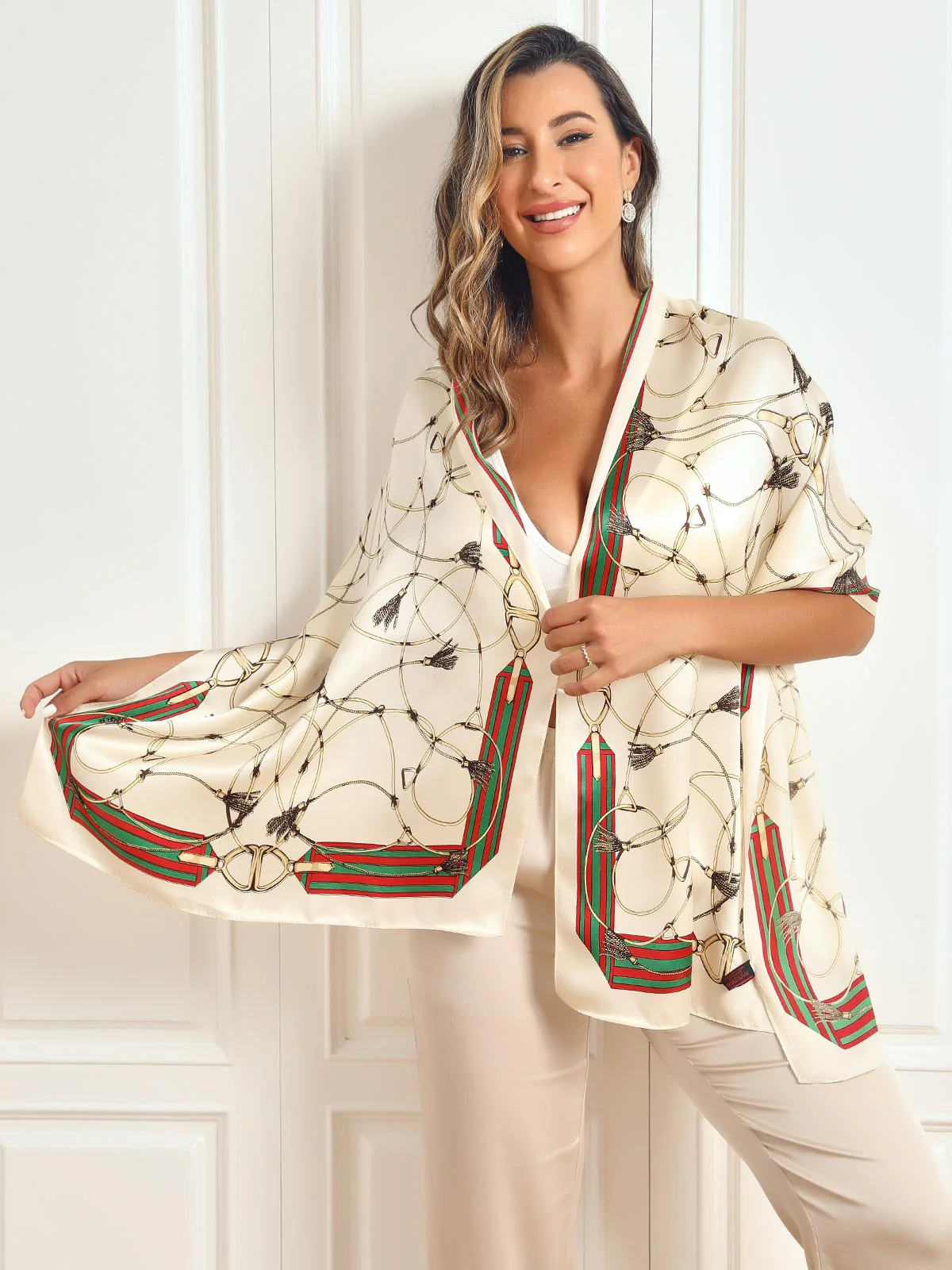 Foulard Châle Long Rectangulaire 100% Soie de Mûrier Imprimé 170x53cm - Image 12