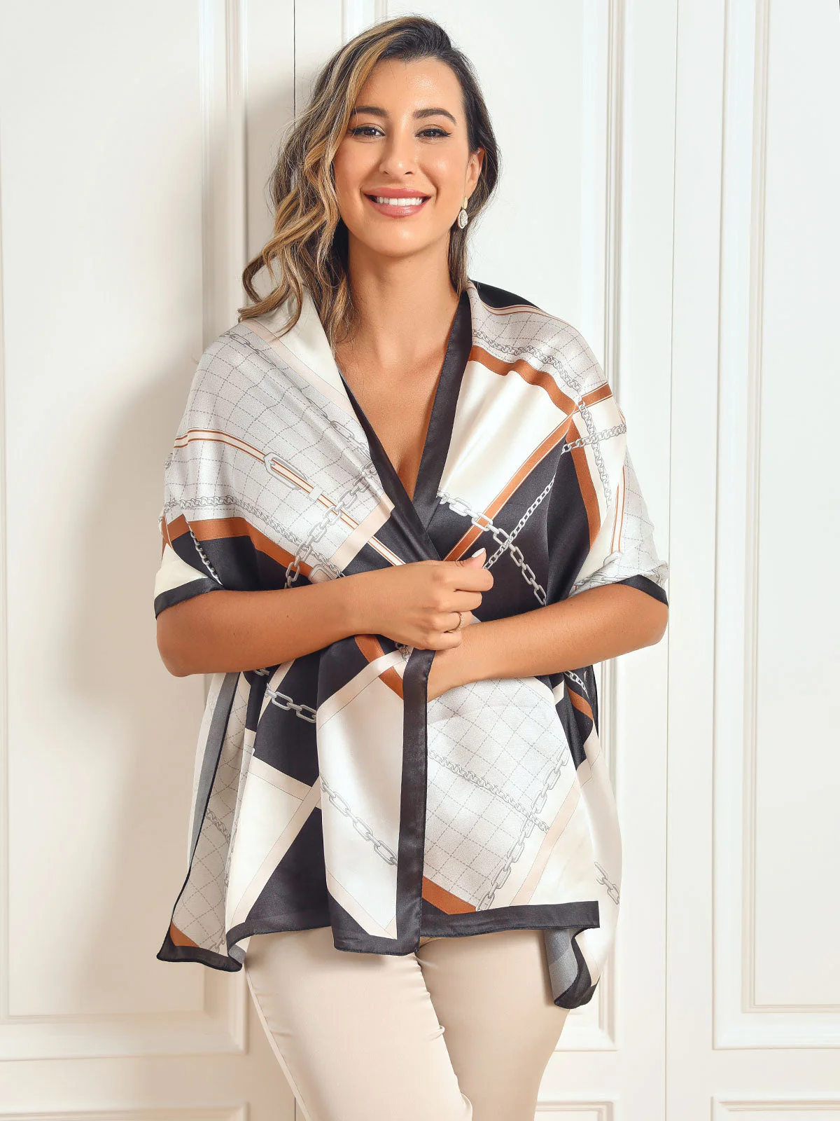 Foulard Châle Long Rectangulaire 100% Soie de Mûrier Imprimé 170x53cm - Image 18