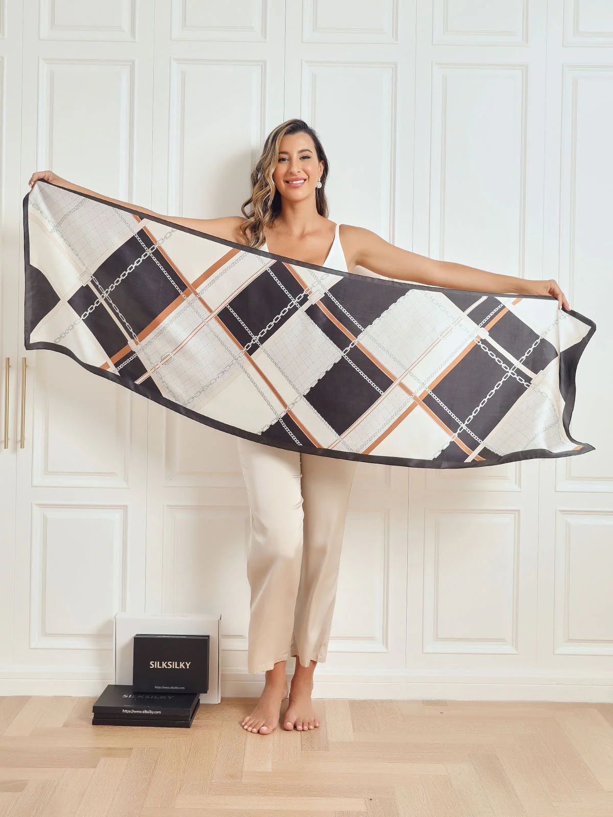 Foulard Châle Long Rectangulaire 100% Soie de Mûrier Imprimé 170x53cm - Image 20