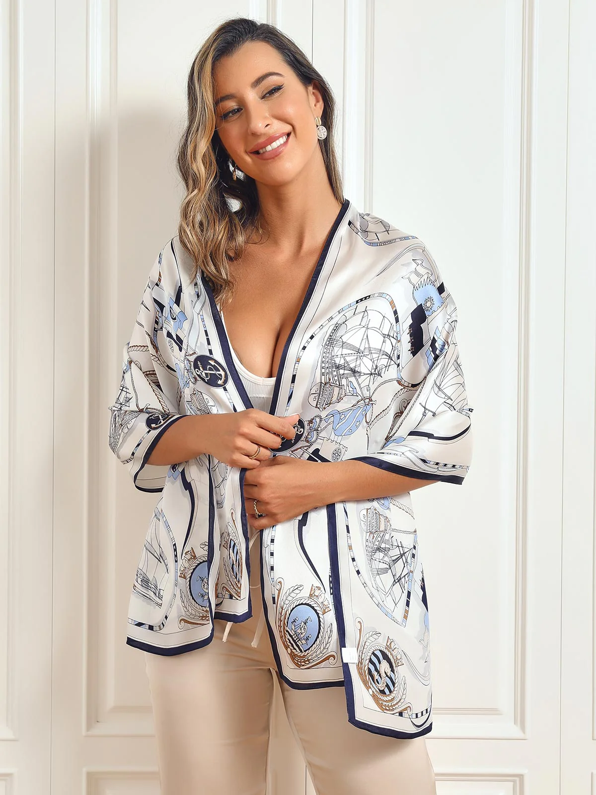 Foulard Châle Long Rectangulaire 100% Soie de Mûrier Imprimé 170x53cm - Image 23