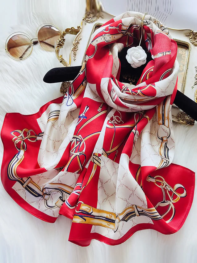 Foulard Châle Long Rectangulaire 100% Soie de Mûrier Imprimé 170x53cm - Image 26