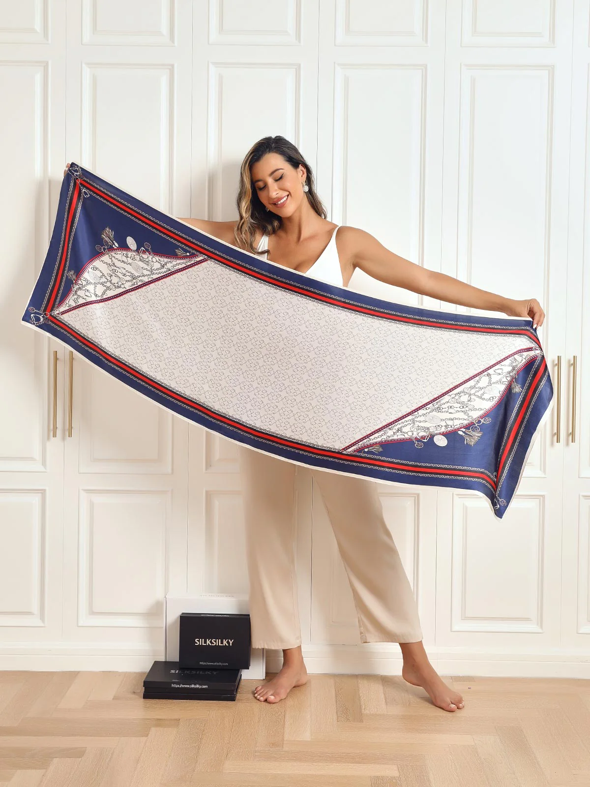 Foulard Châle Long Rectangulaire 100% Soie de Mûrier Imprimé 170x53cm - Image 35