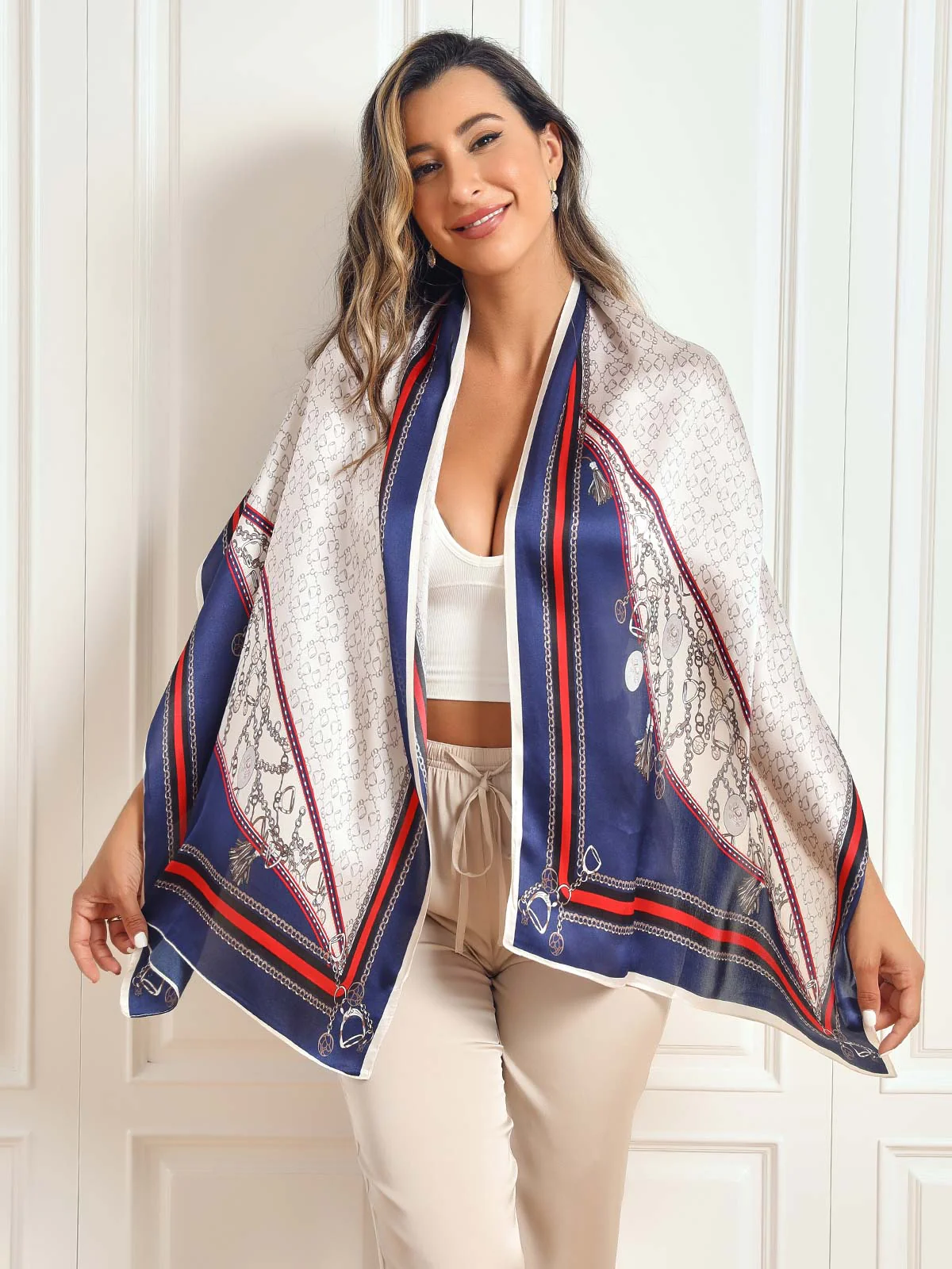 Foulard Châle Long Rectangulaire 100% Soie de Mûrier Imprimé 170x53cm - Image 36