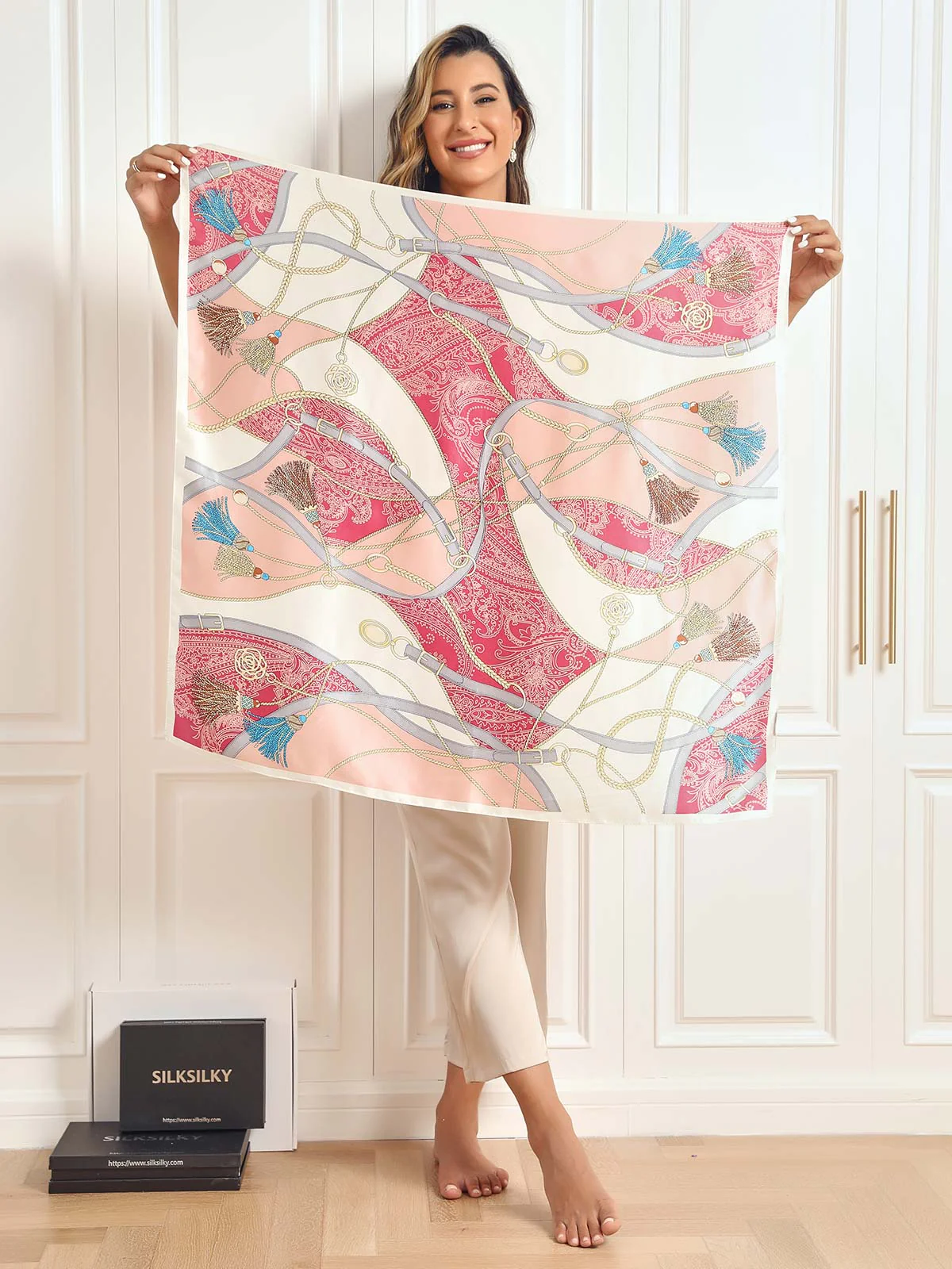 Foulard Châle Carré 100% Soie de Mûrier Imprimé 88*88cm - Image 37