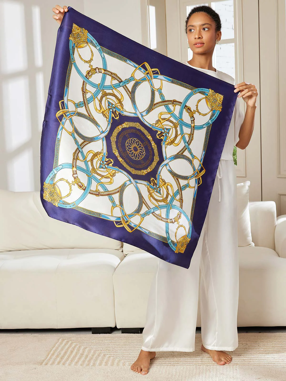 Foulard Châle Carré 100% Soie de Mûrier Imprimé 88*88cm - Image 3