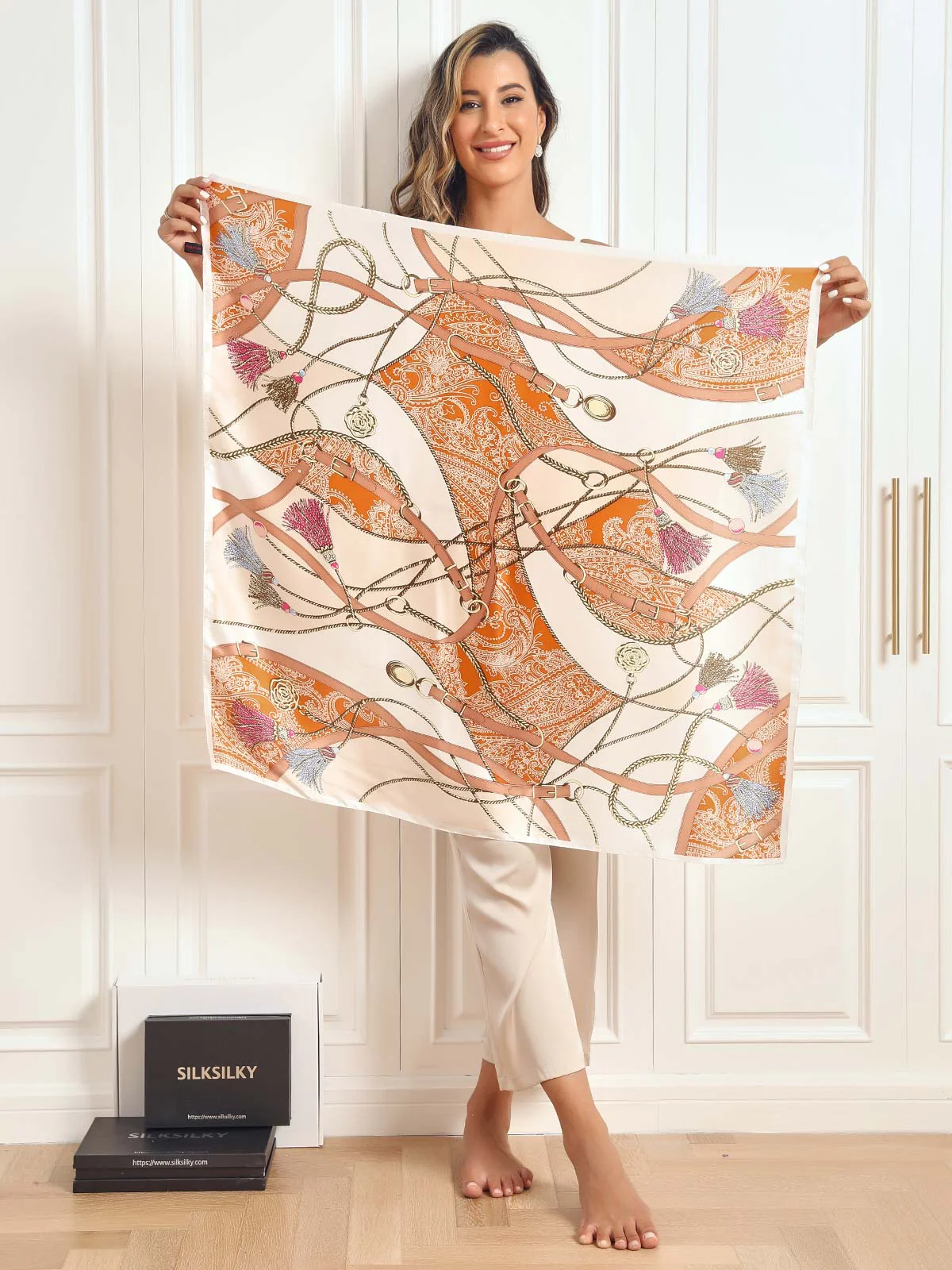 Foulard Châle Carré 100% Soie de Mûrier Imprimé 88*88cm - Image 37