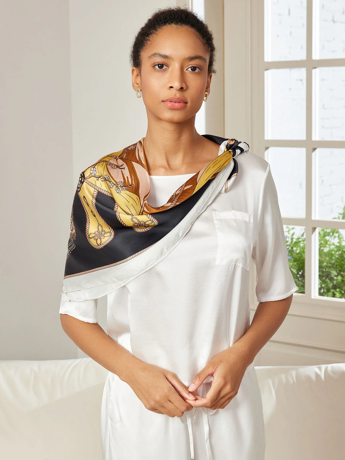 Foulard Châle Carré 100% Soie de Mûrier Imprimé 88*88cm - Image 39