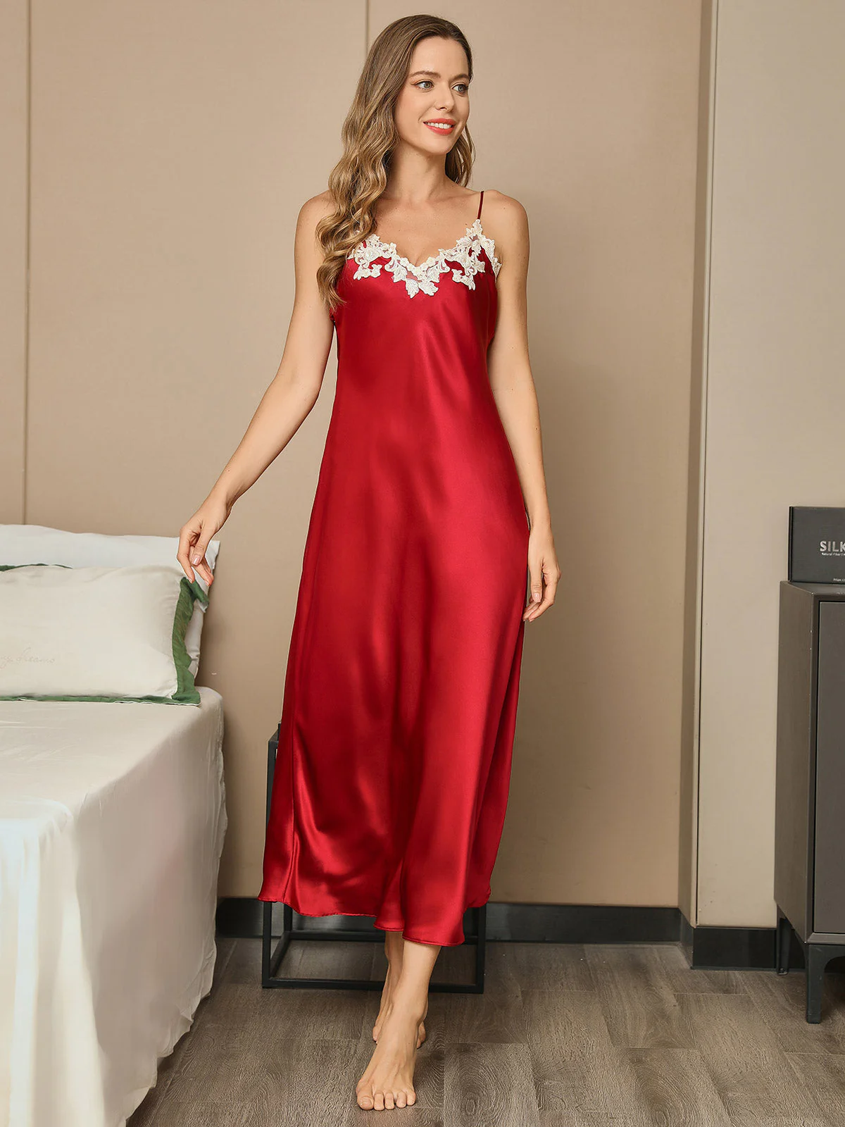 19Momme Robe Maxi en Dentelle et Soie Pure à Dos en V - Image 30