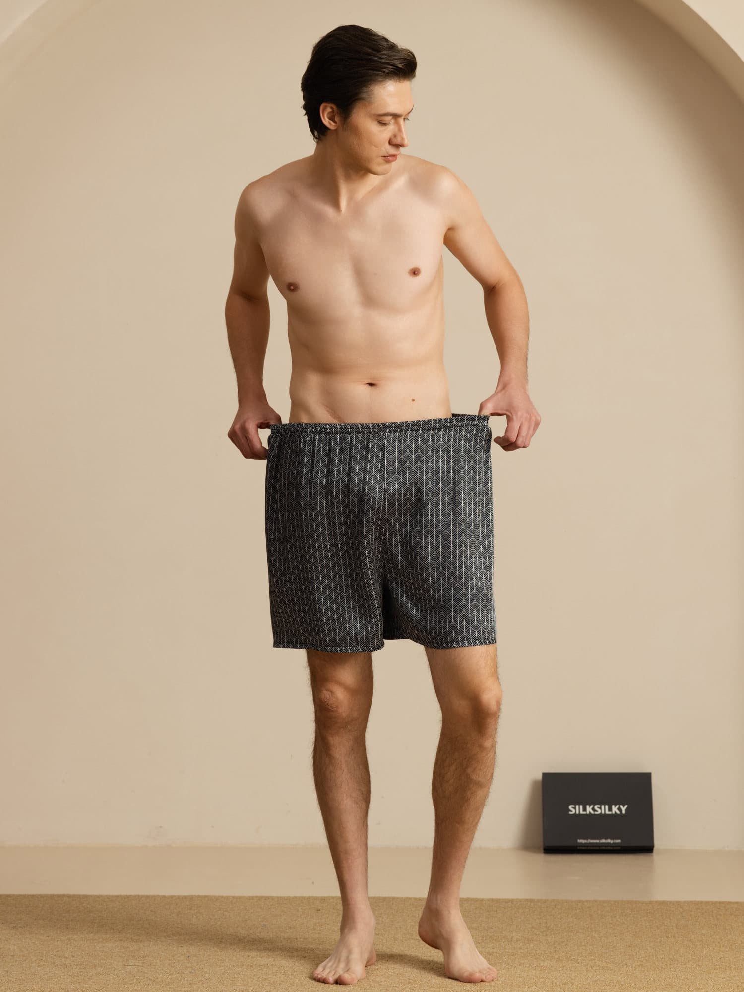 Pure Silk Ginkgo Marine Imprimé Taille Élastique Short De Nuit - Image 14