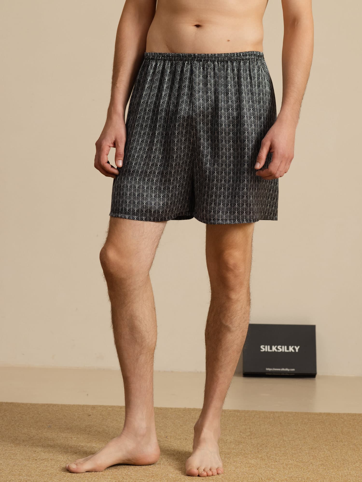 Pure Silk Ginkgo Marine Imprimé Taille Élastique Short De Nuit - Image 8