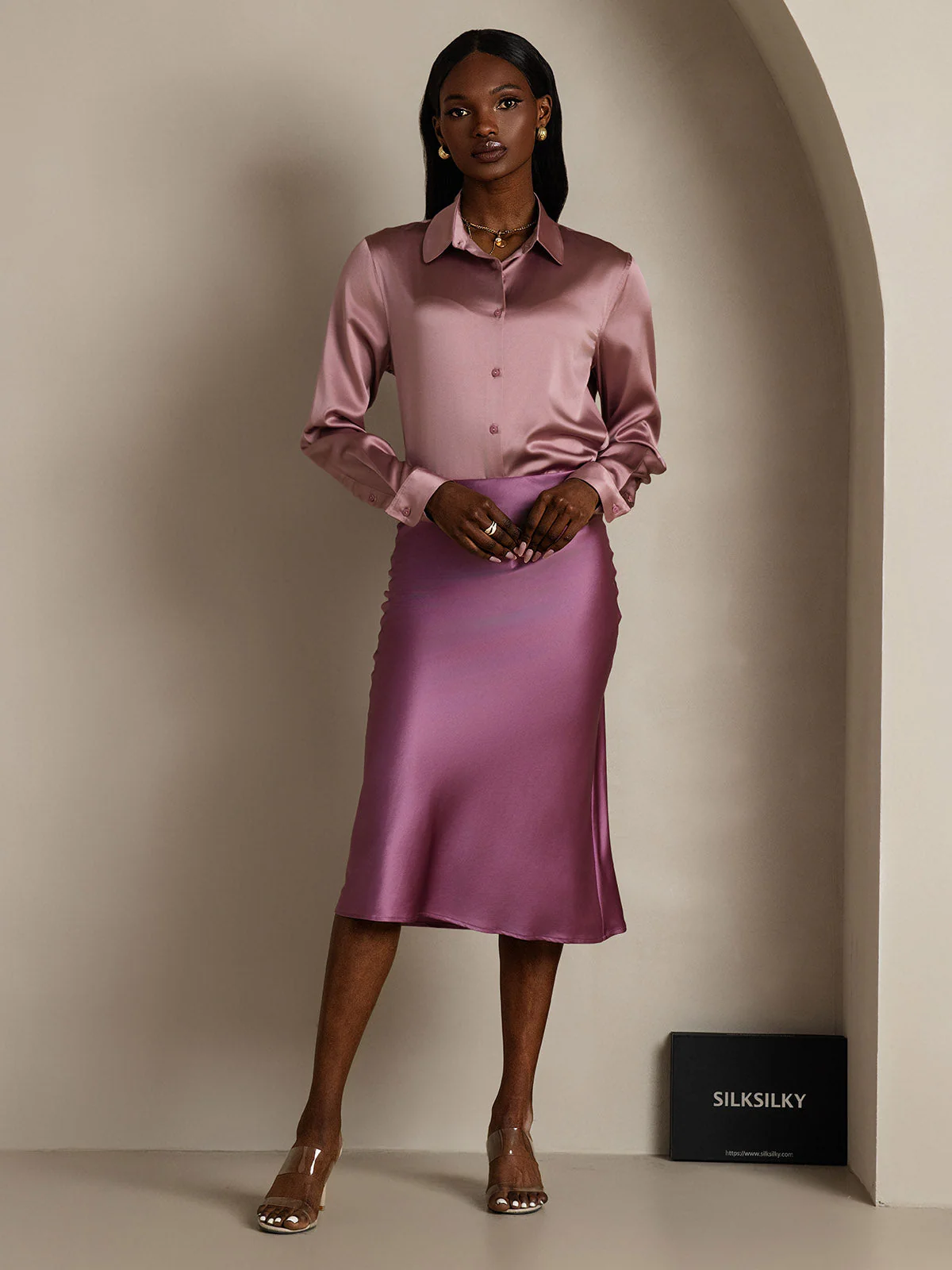 Jupe Élégante Basique en Soie Pure - Image 64