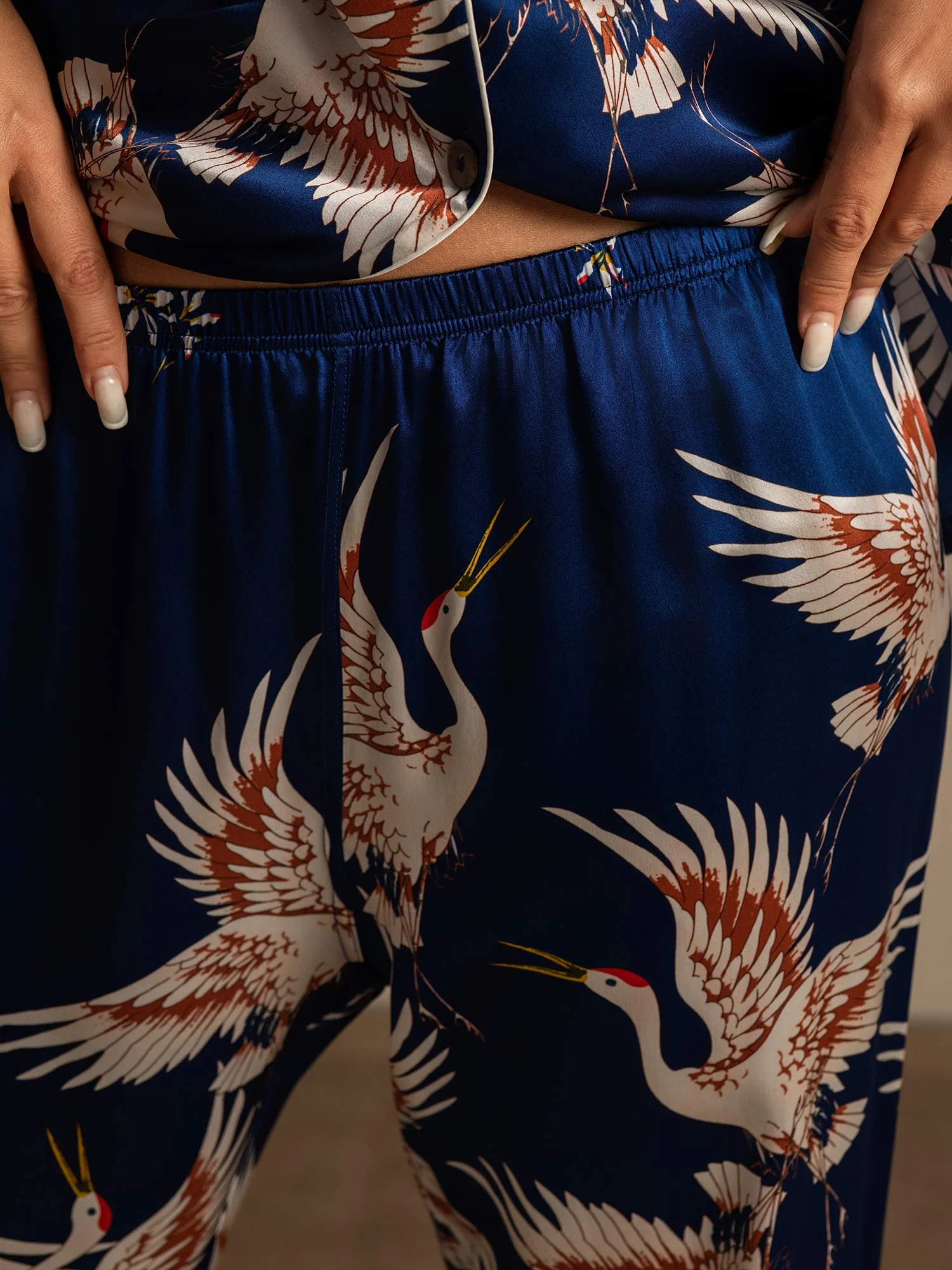 Ensemble De Pyjama En Soie Pure 19Momme À Manches Longues Pour Femme Avec Imprimé Grue - Image 10