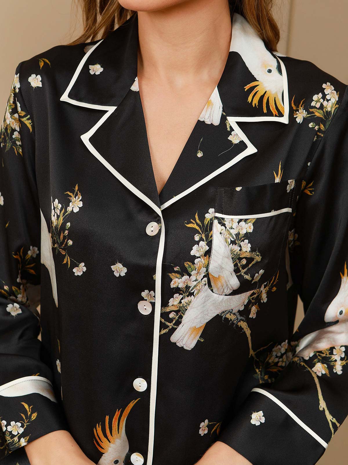 Ensemble De Pyjama Femme En Soie Pure À Imprimé Floral À Manches Longues Avec Pantalon - Image 14