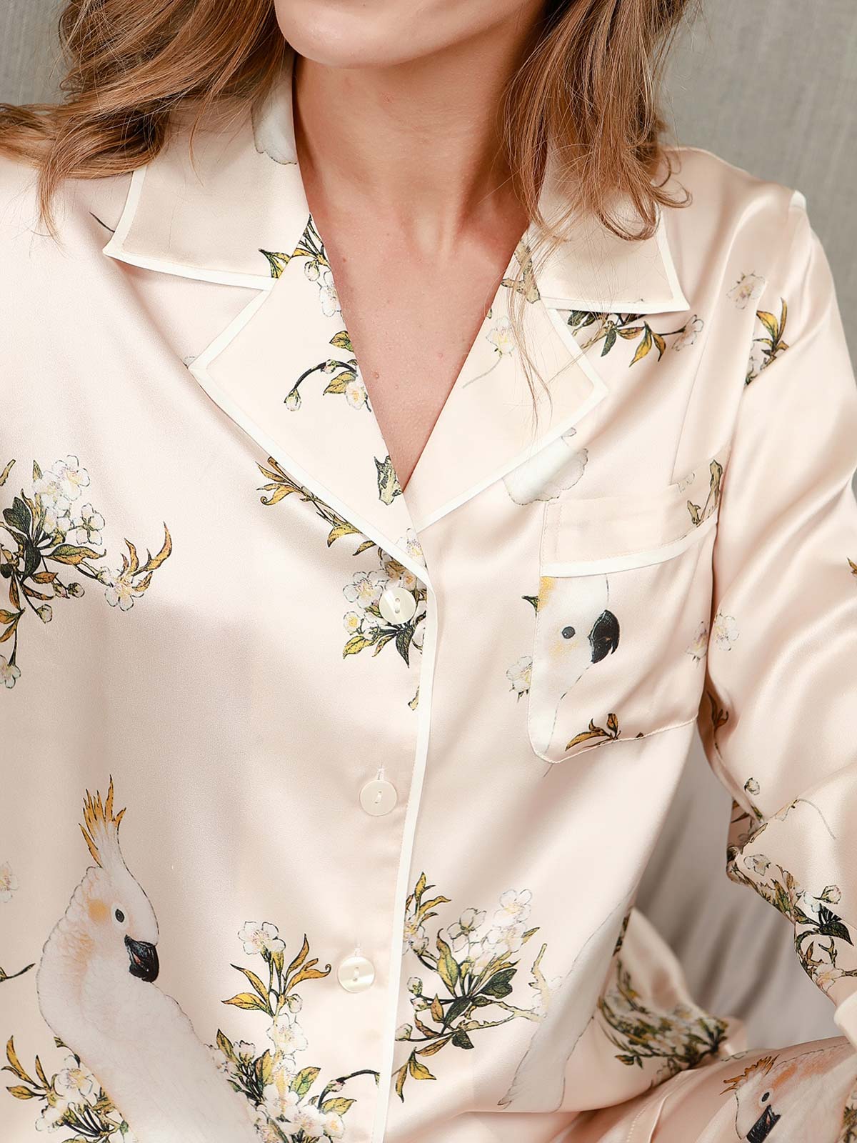 Ensemble De Pyjama Femme En Soie Pure À Imprimé Floral À Manches Longues Avec Pantalon - Image 6