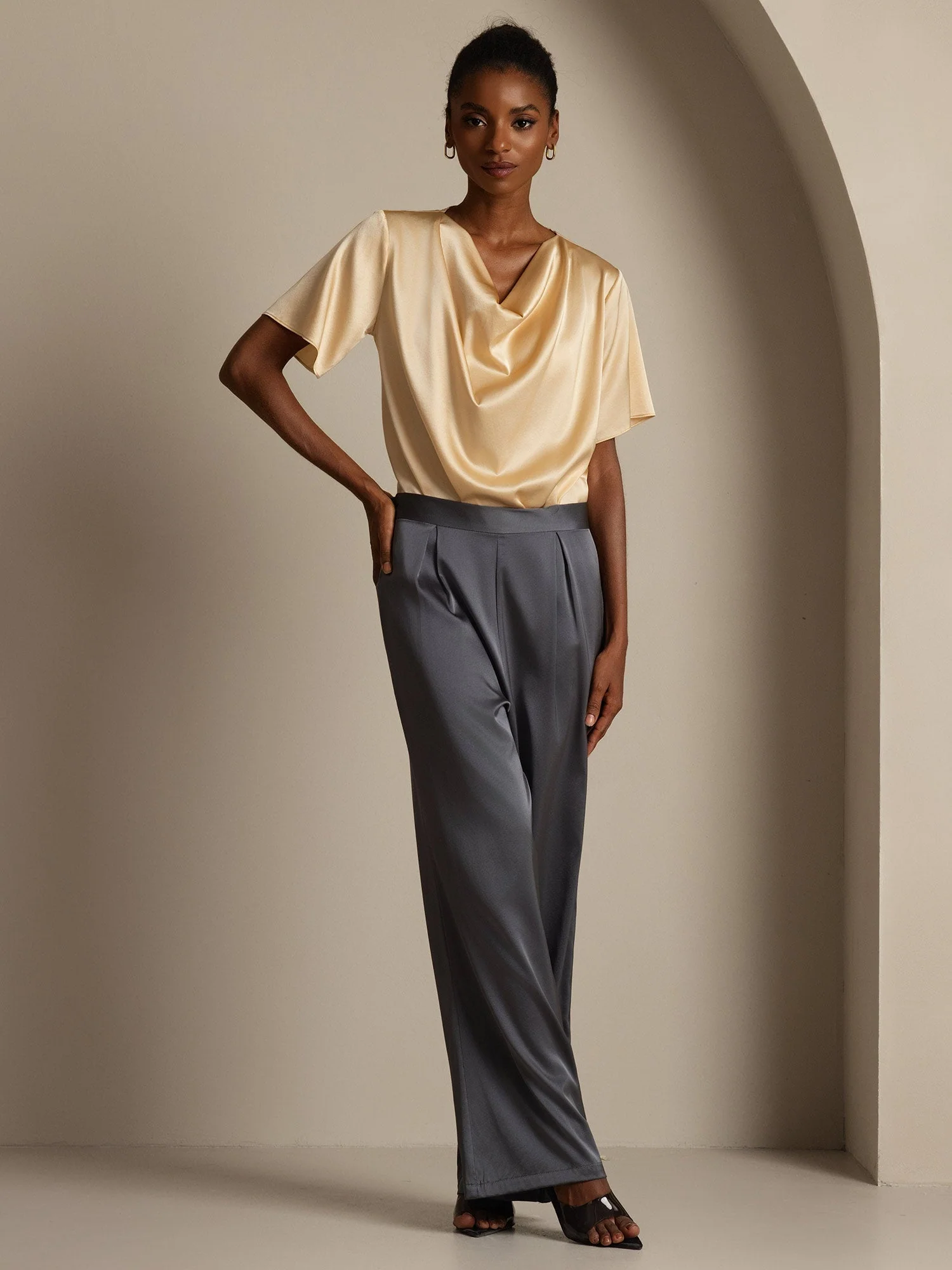 19Momme Pantalons en Soie à Jambes Larges Décontractés - Image 15