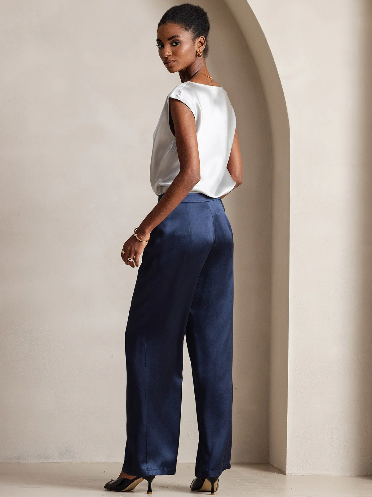 19Momme Pantalons en Soie à Jambes Larges Décontractés - Image 17