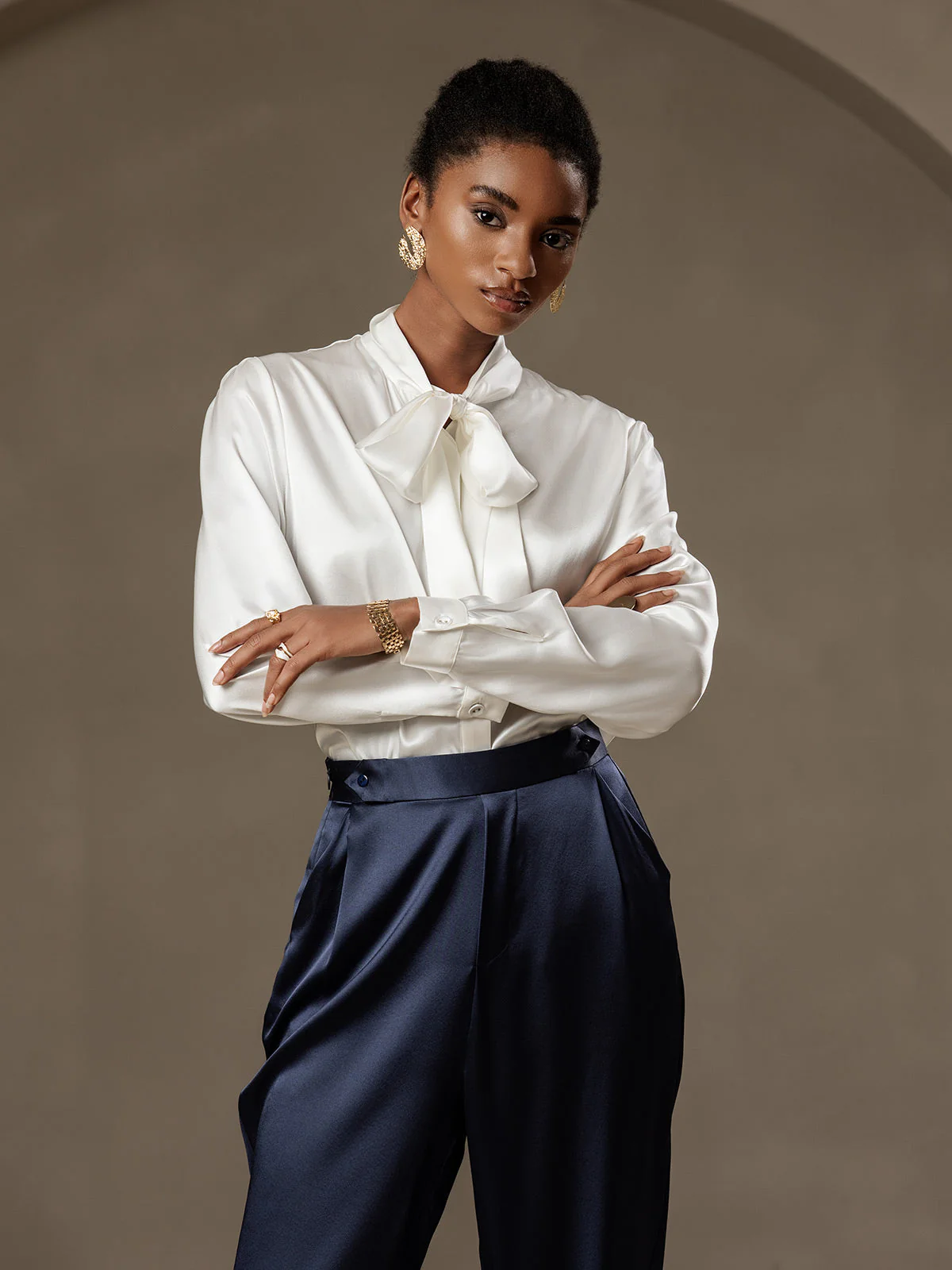 19Momme Pantalons en soie à la mode de style carotte - Image 3