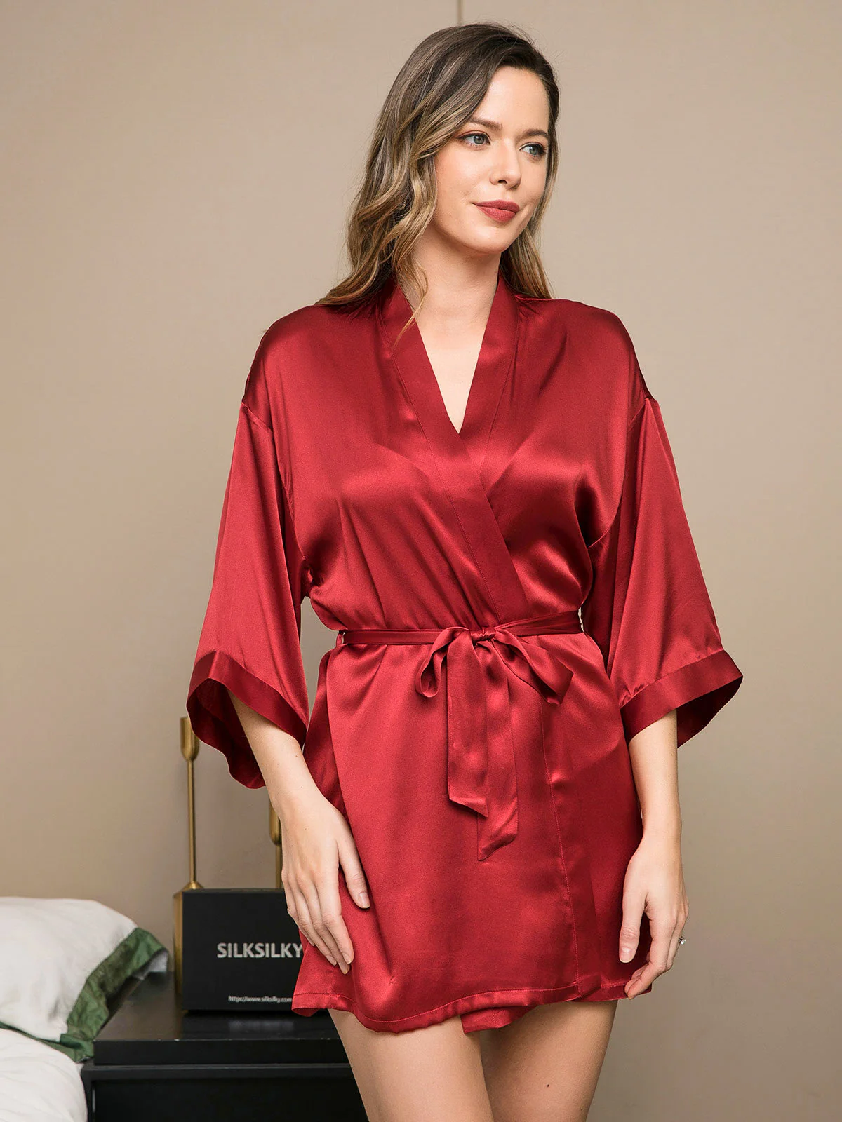Kimono Court En Pure Soie Pour Femme À Manches 3/4 Et Coupe Croisée - Image 55