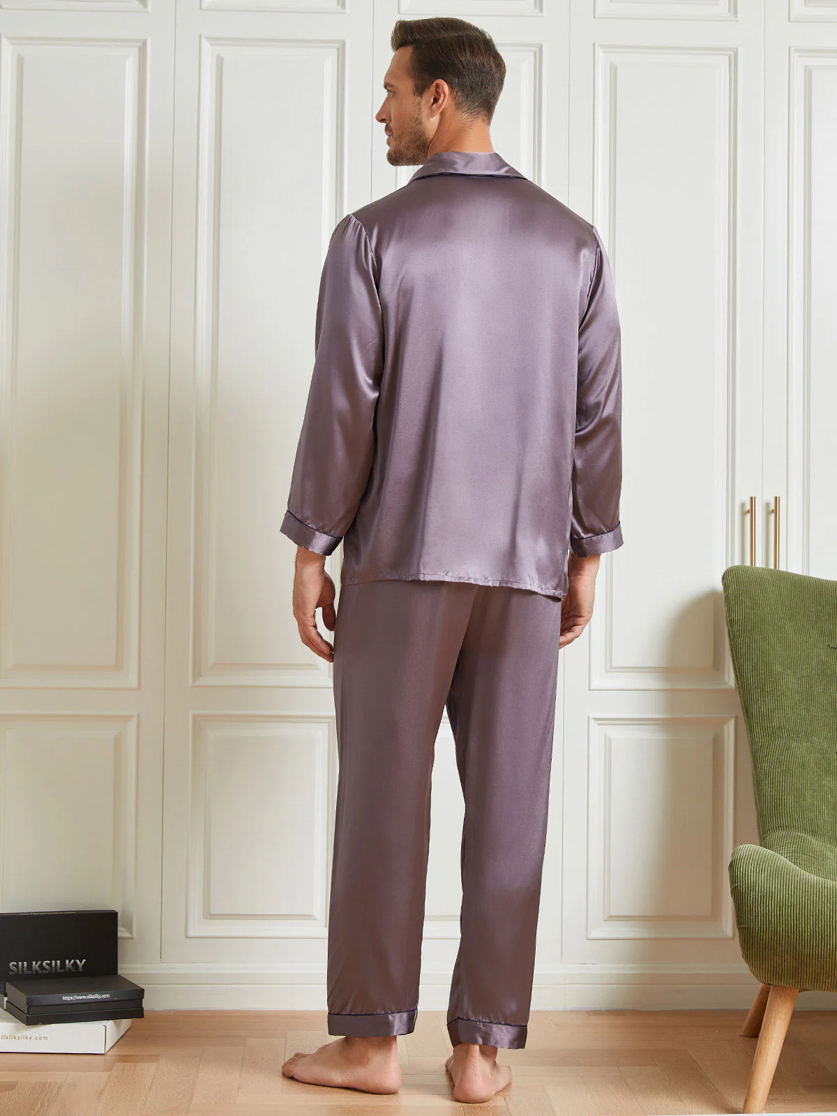 Ensemble Pyjama Pour Homme En Pure Soie À Manches Longues Avec Col À Revers Et Boutonnage - Image 16