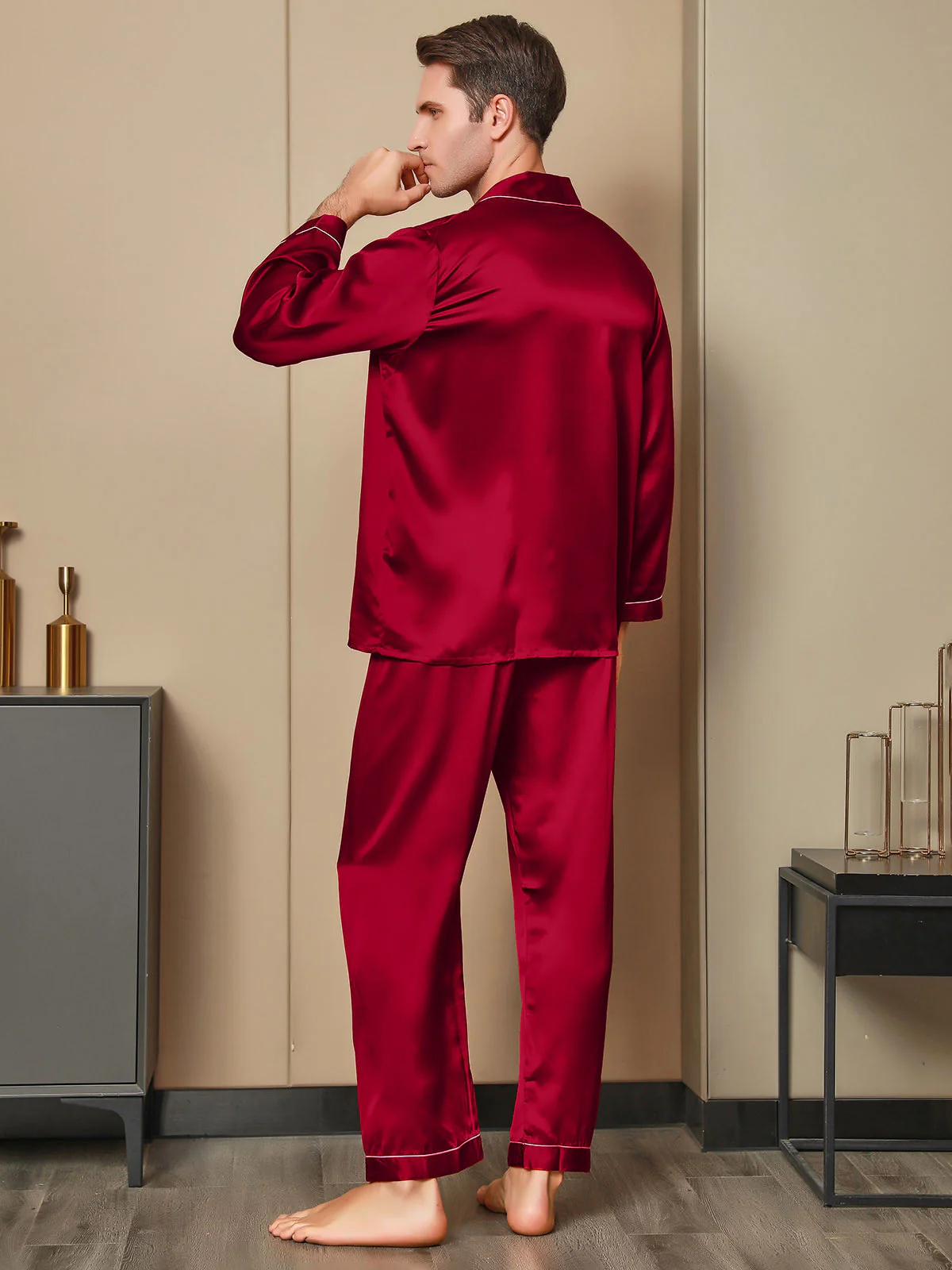 Ensemble Pyjama Pour Homme En Pure Soie À Manches Longues Avec Col À Revers Et Boutonnage - Image 20