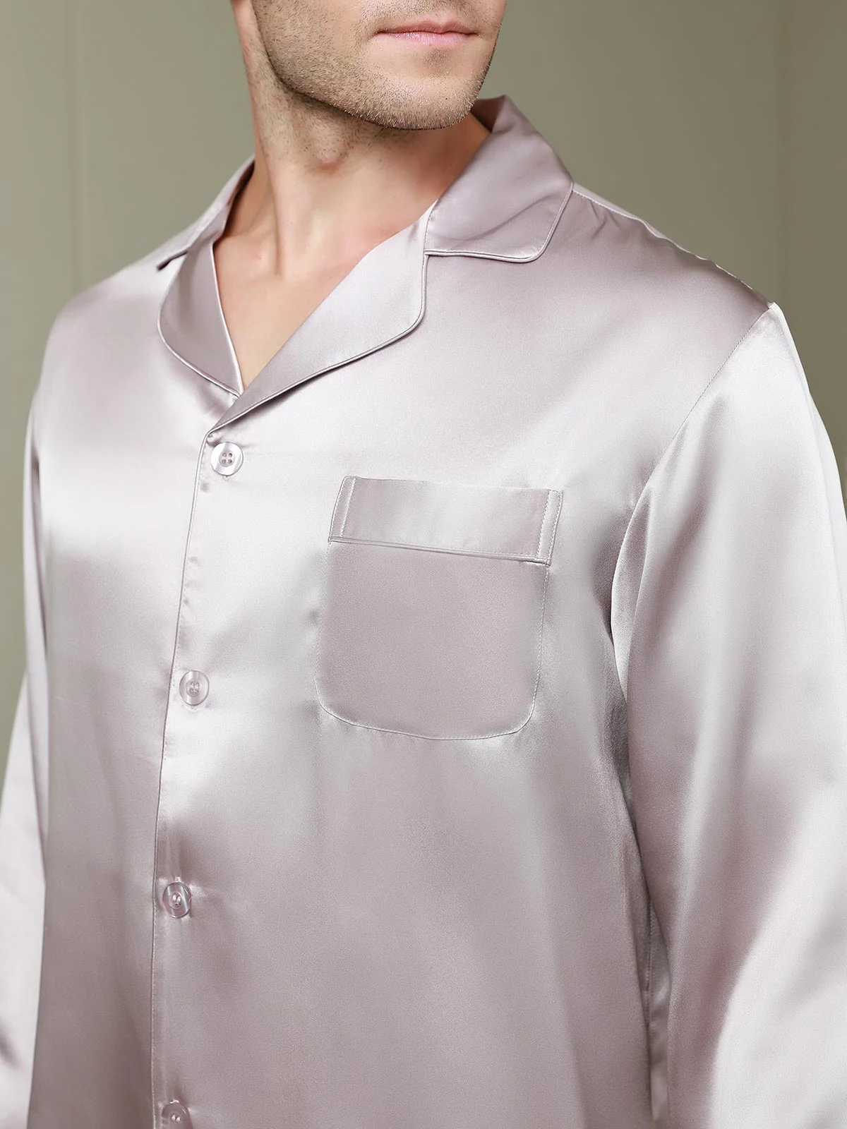 Ensemble Pyjama Pour Homme En Pure Soie À Manches Longues Avec Col À Revers Et Boutonnage - Image 33