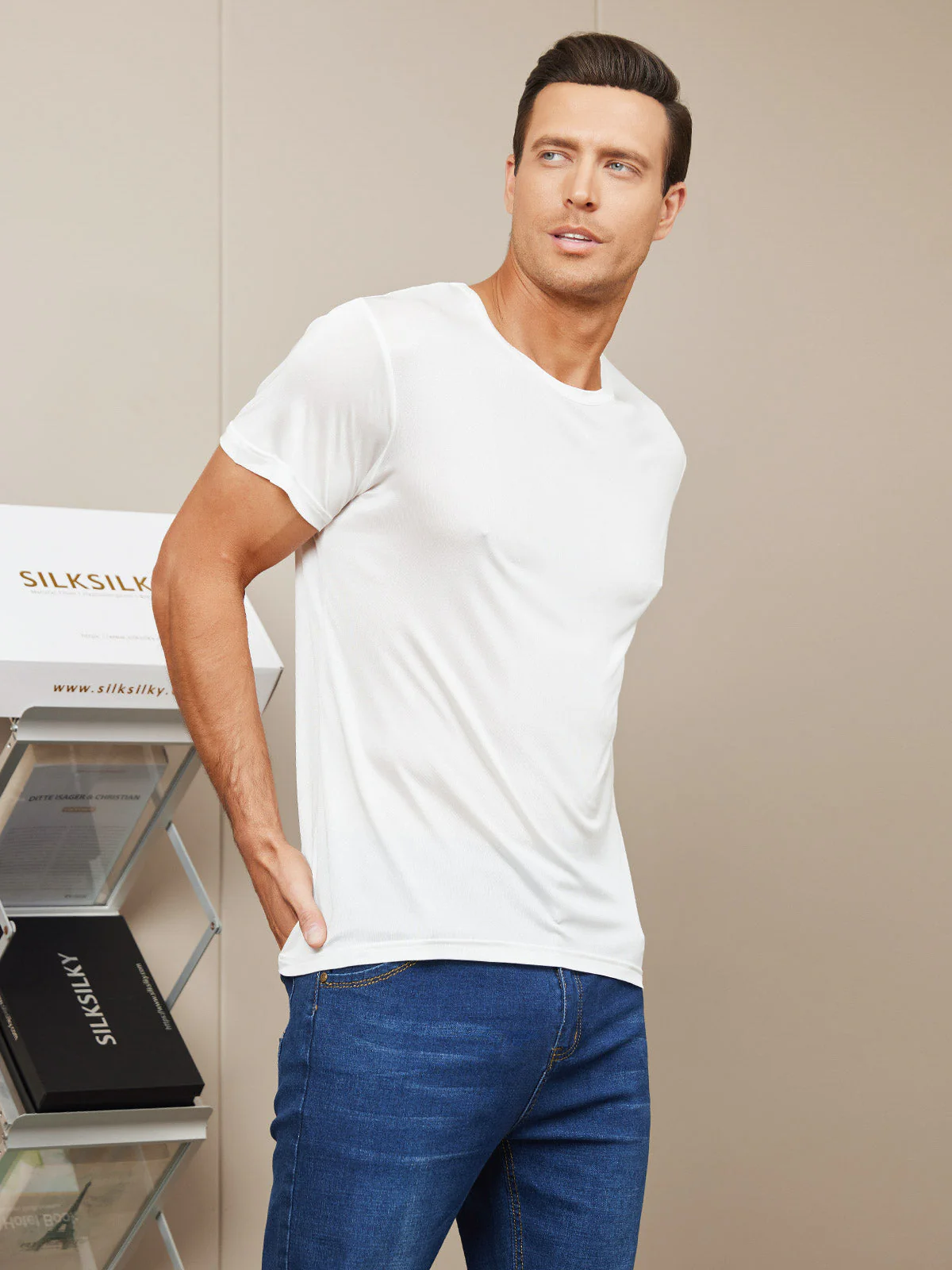 T-Shirt En Pure Soie À Col Rond Pour Homme - Image 11
