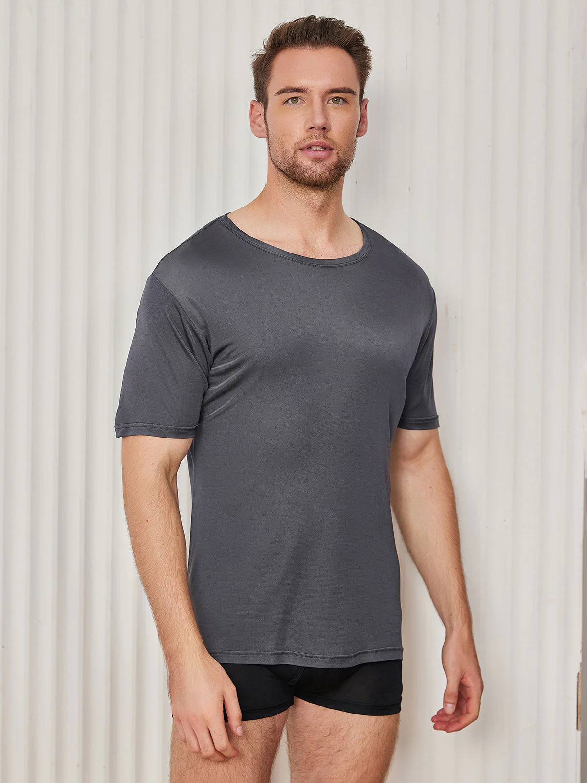 T-Shirt En Pure Soie À Col Rond Pour Homme - Image 25