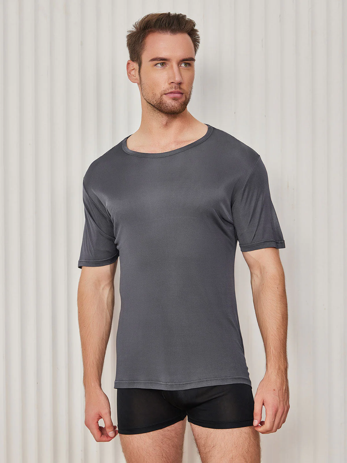 T-Shirt En Pure Soie À Col Rond Pour Homme - Image 28
