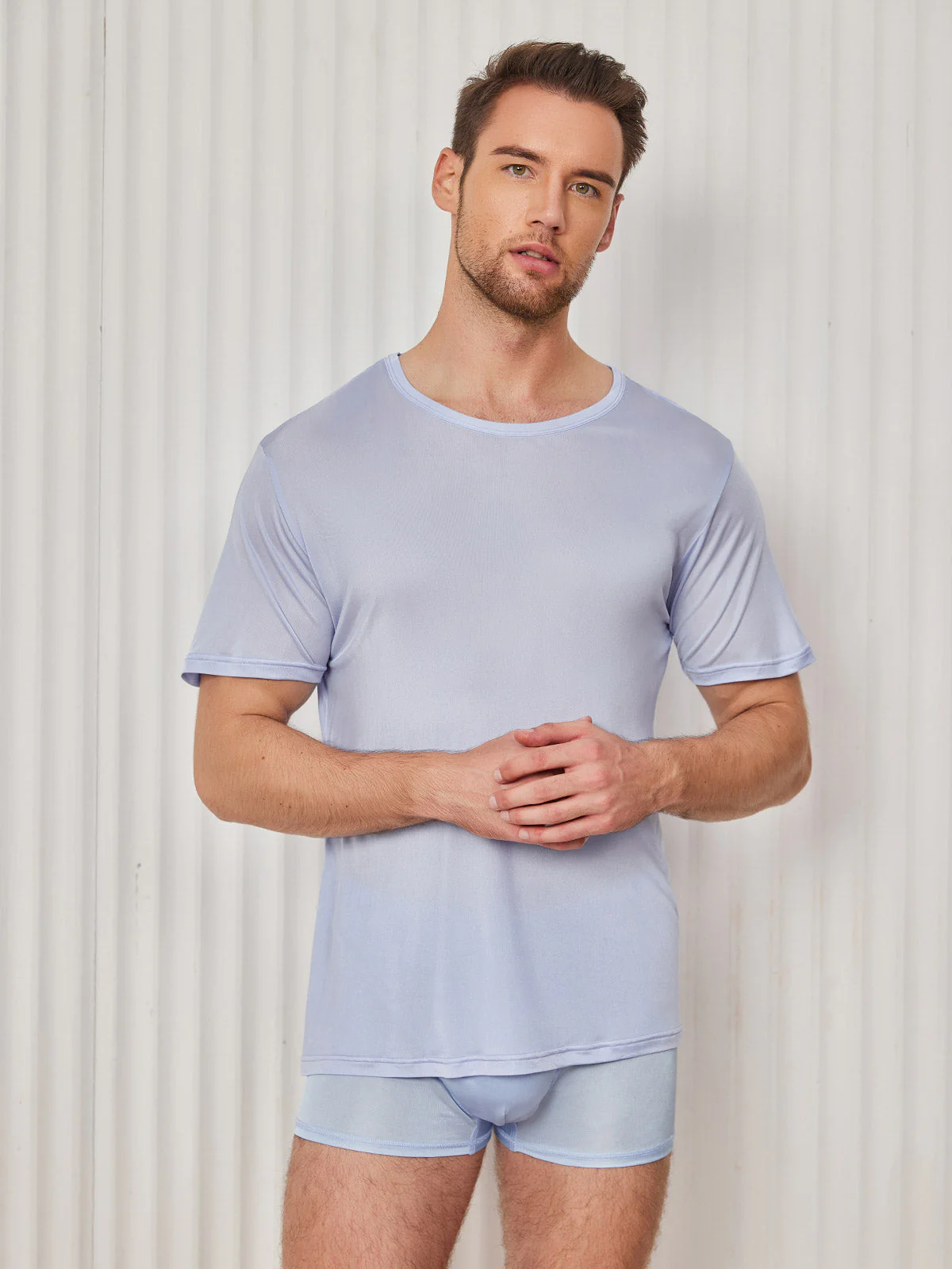 T-Shirt En Pure Soie À Col Rond Pour Homme - Image 30