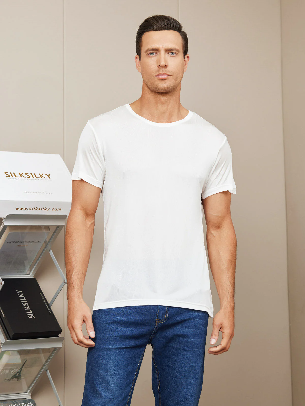T-Shirt En Pure Soie À Col Rond Pour Homme - Image 7
