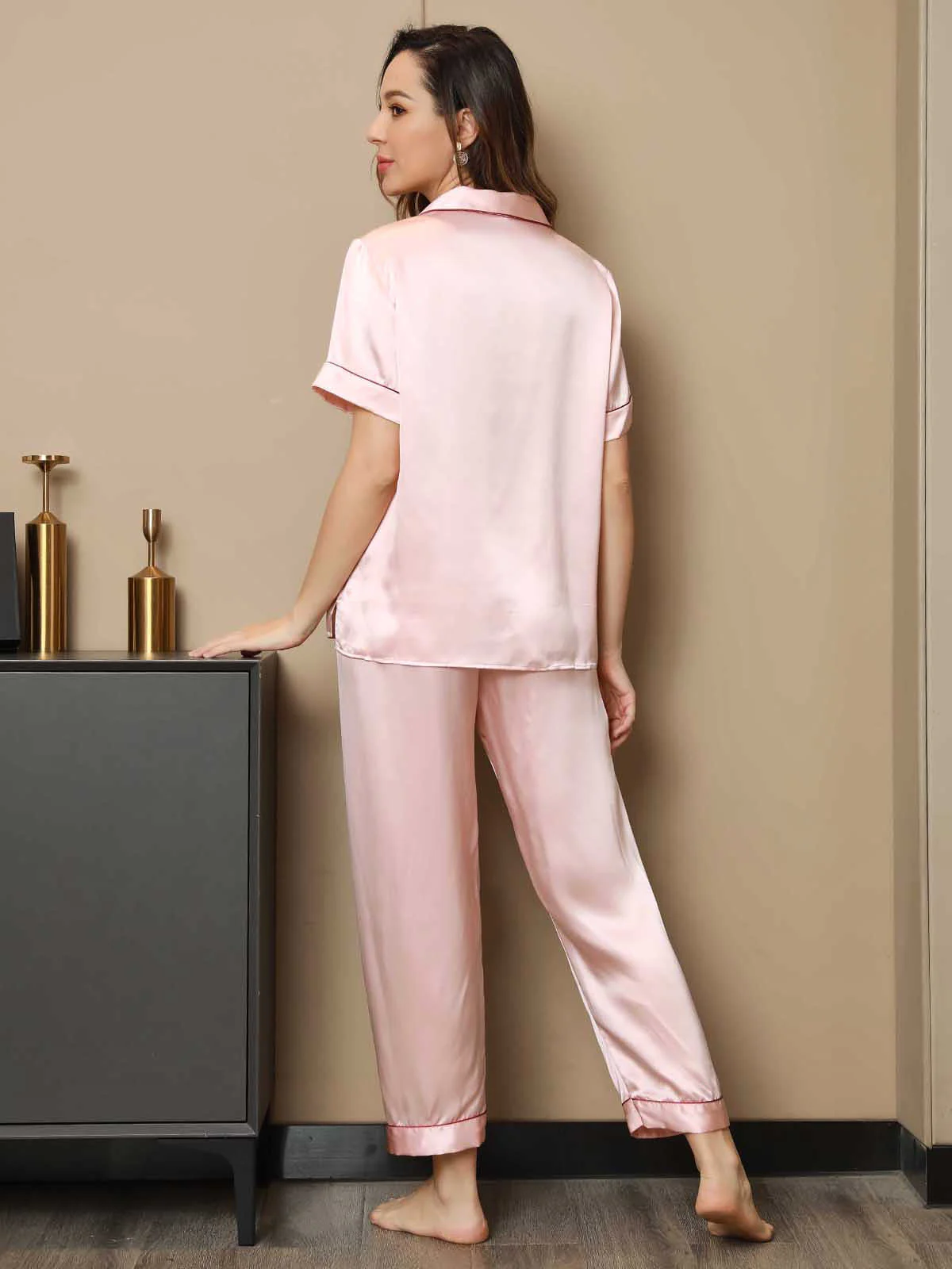 Ensemble de Pyjama en Pure Soie avec Passepoil 2Pcs - Image 16