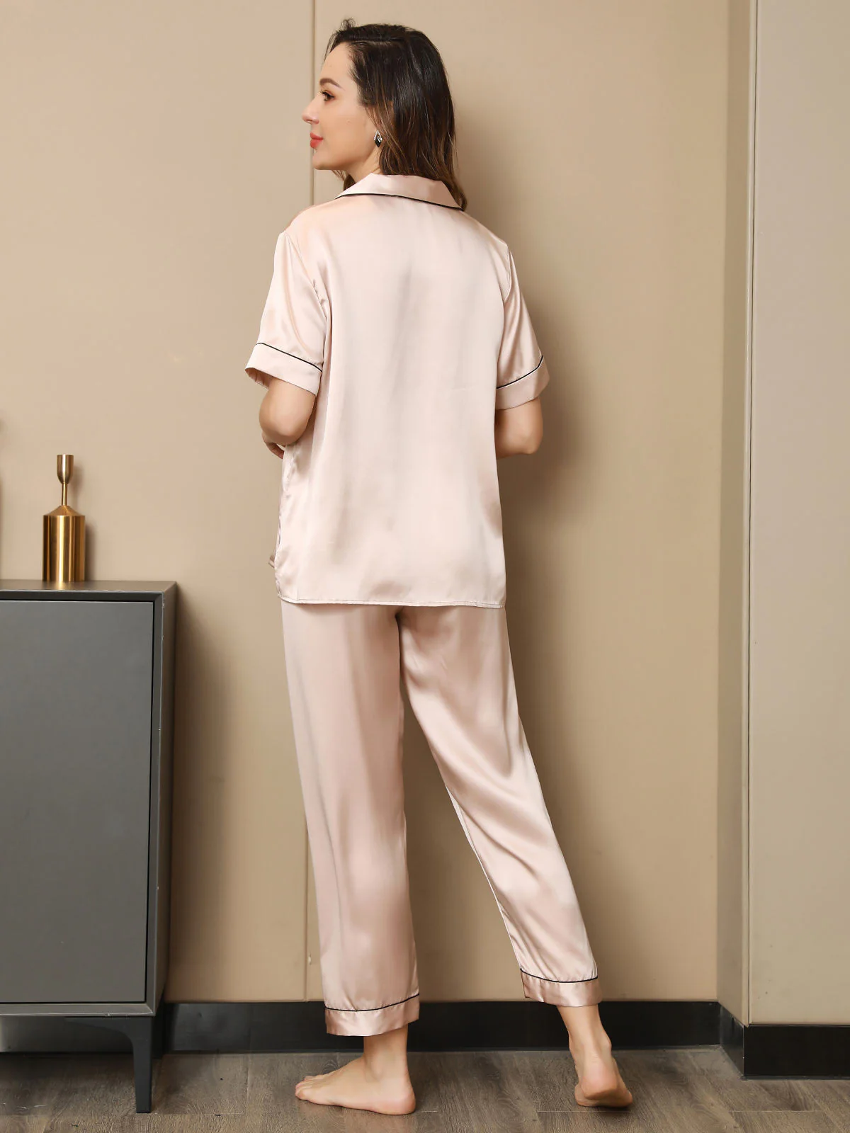Ensemble de Pyjama en Pure Soie avec Passepoil 2Pcs - Image 23