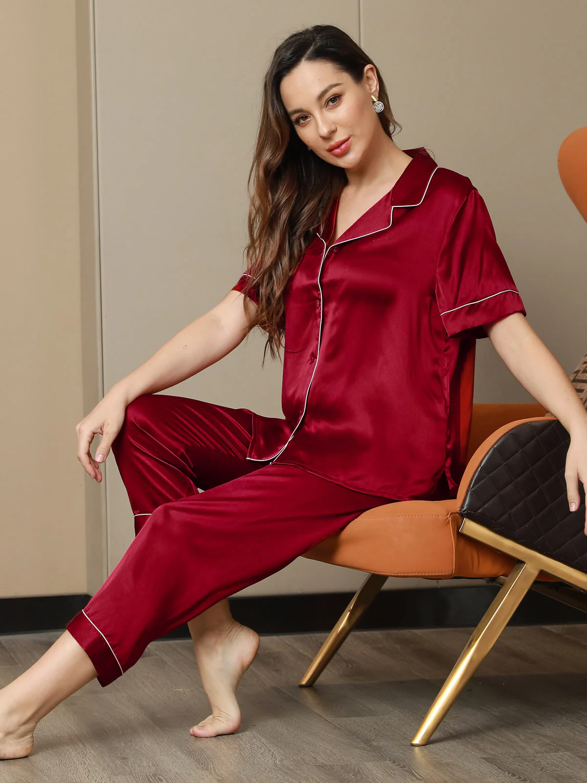 Ensemble de Pyjama en Pure Soie avec Passepoil 2Pcs - Image 31