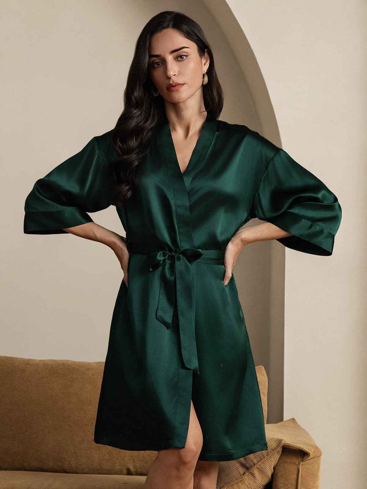 Kimono En Pure Soie Pour Femme À Manches 3/4 - Image 12