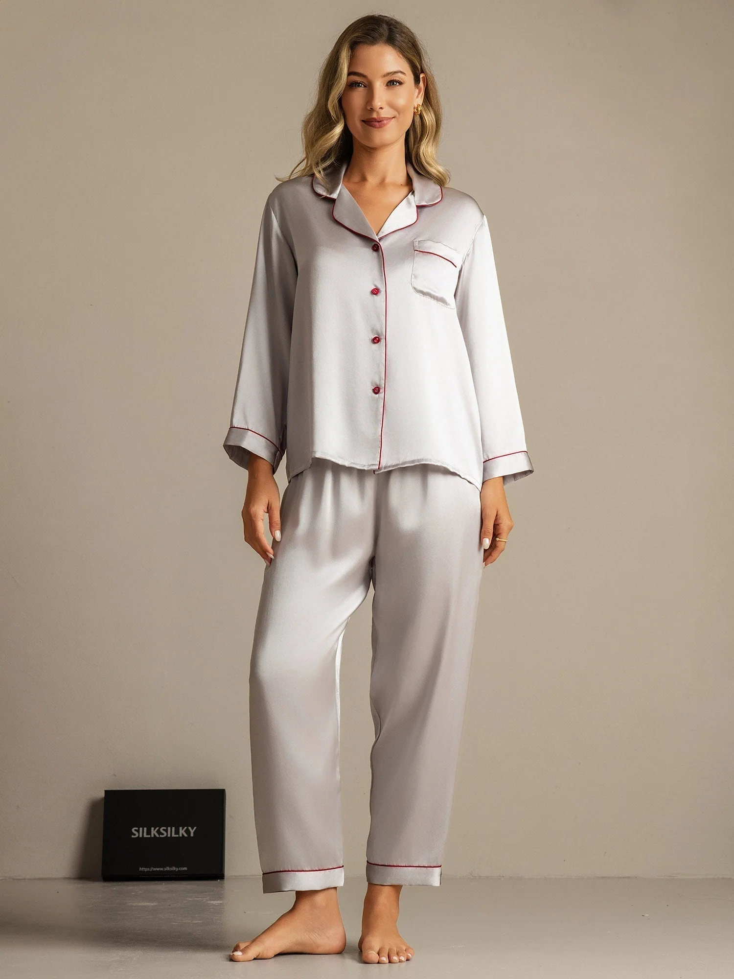 Ensemble de Pyjama à Bordure en Soie Pure 2Pcs - Image 50
