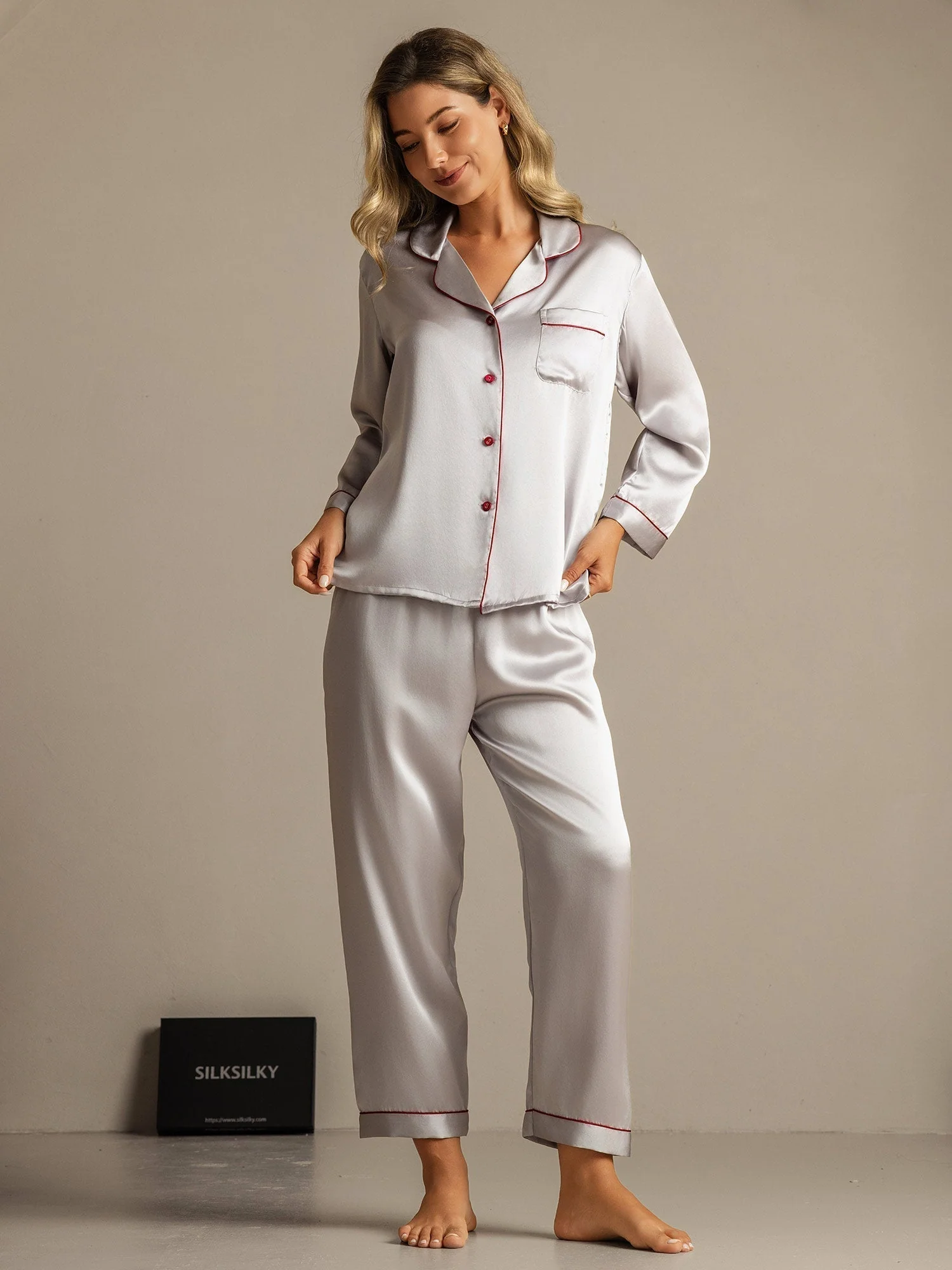 Ensemble de Pyjama à Bordure en Soie Pure 2Pcs - Image 55