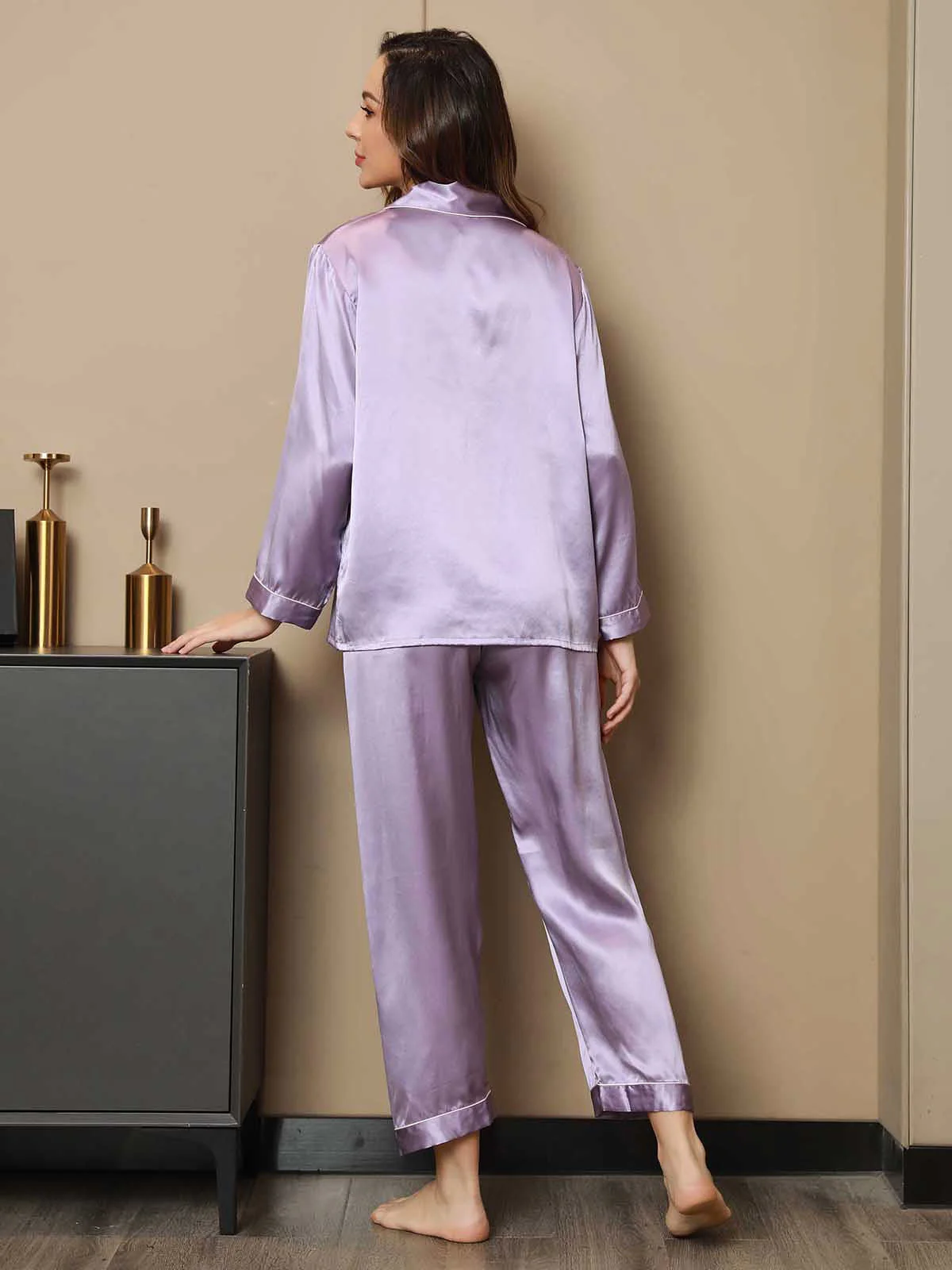 Ensemble de Pyjama à Bordure en Soie Pure 2Pcs - Image 74