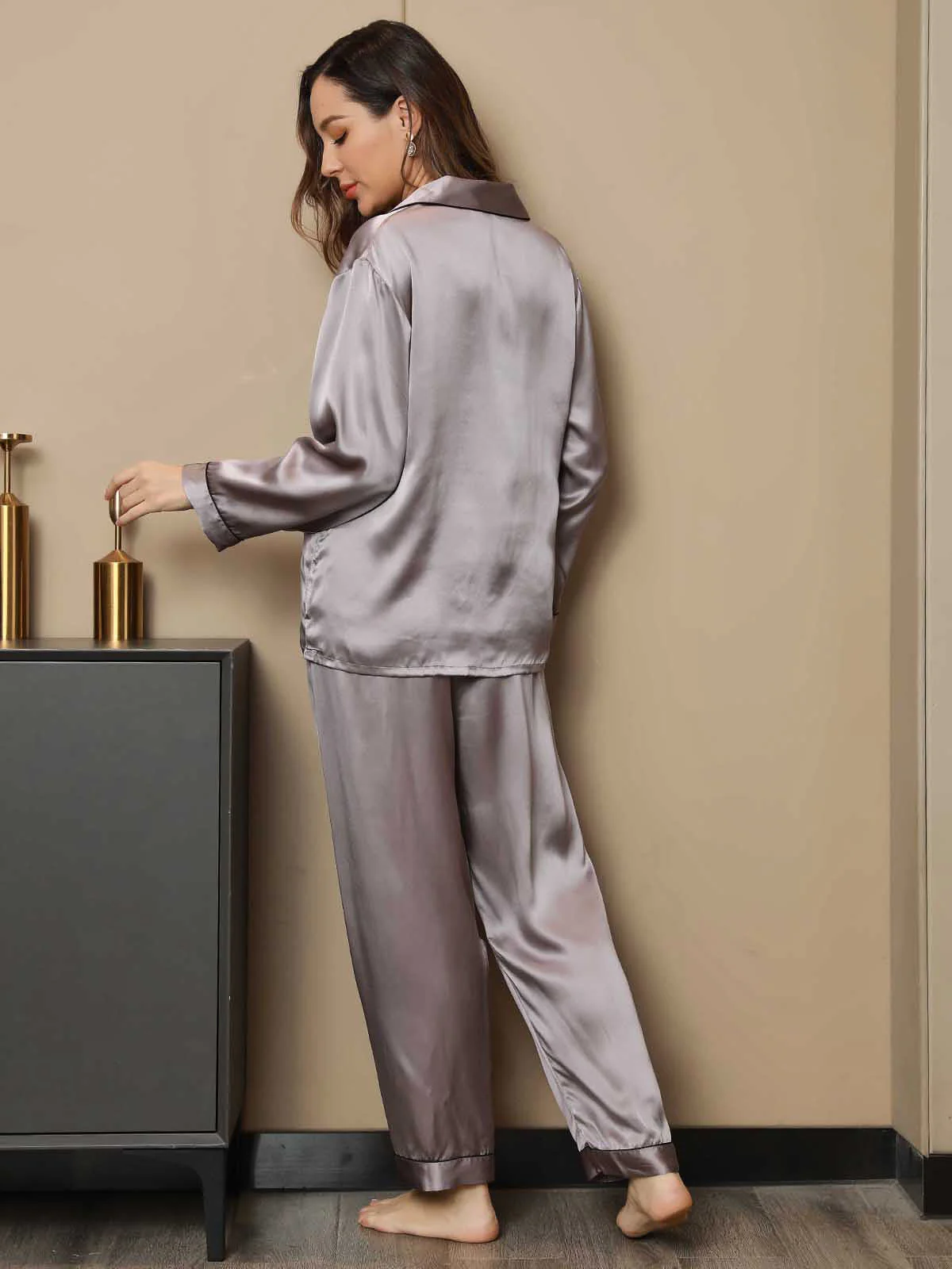 Ensemble de Pyjama à Bordure en Soie Pure 2Pcs - Image 88