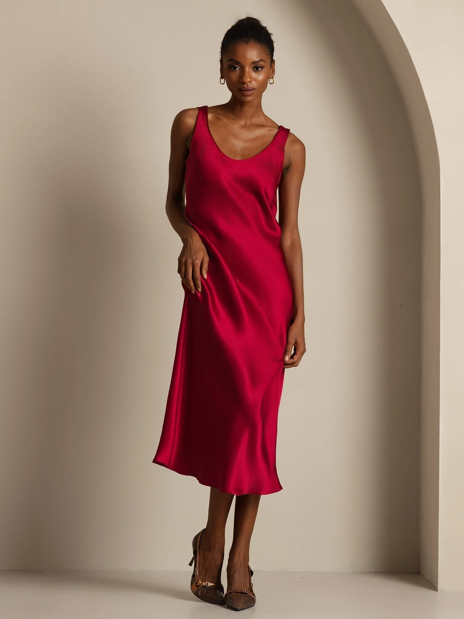 Pure Soie Sangle Larges Sans Manches Longue Robe - Image 20