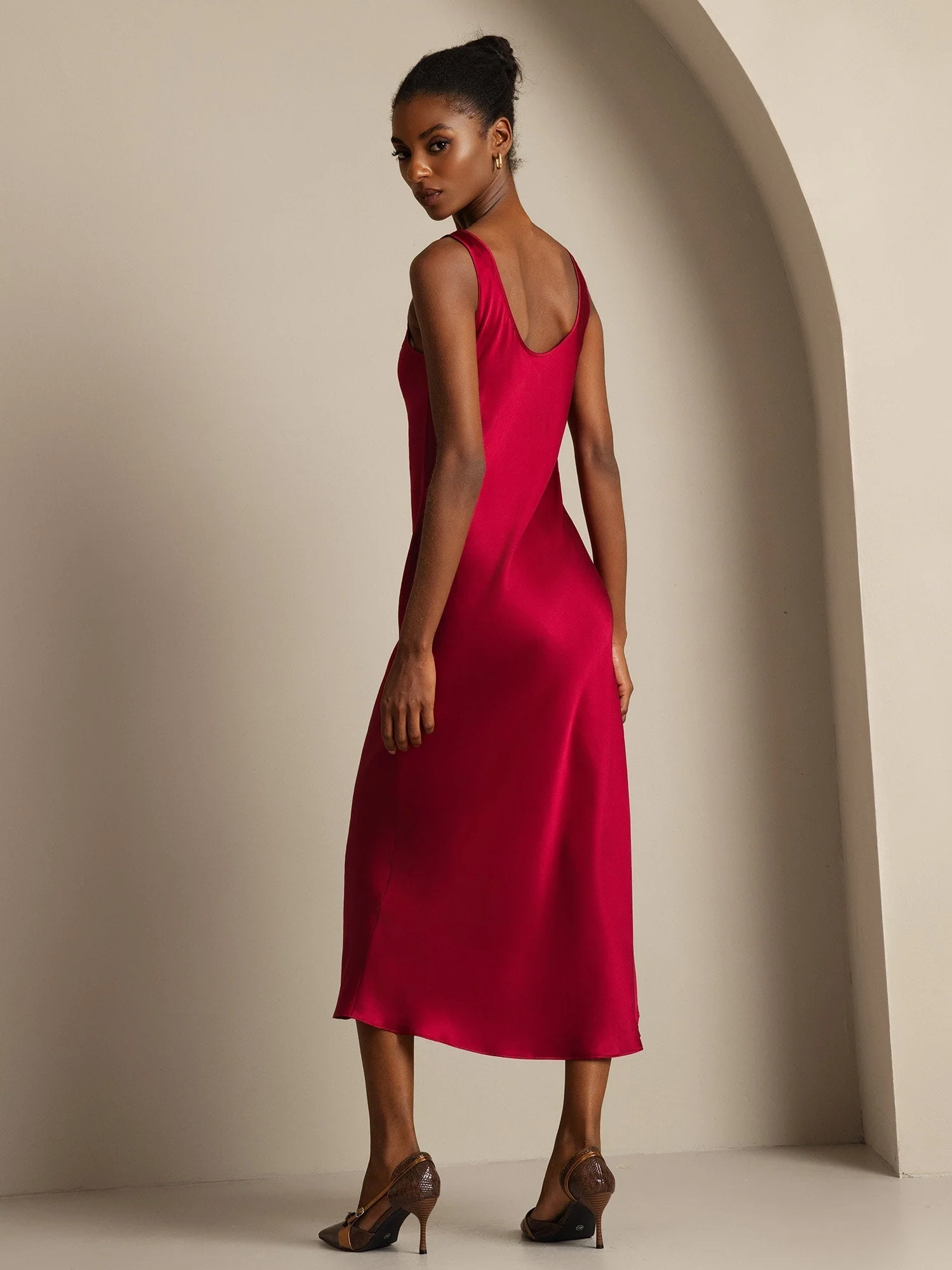 Pure Soie Sangle Larges Sans Manches Longue Robe - Image 21