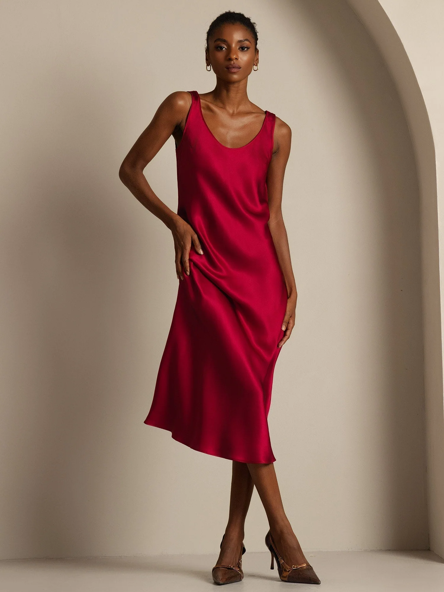 Pure Soie Sangle Larges Sans Manches Longue Robe - Image 25