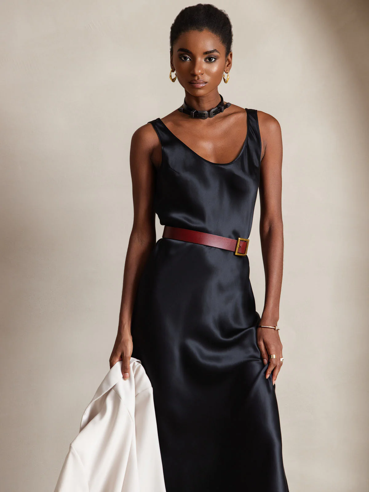 Pure Soie Sangle Larges Sans Manches Longue Robe - Image 3