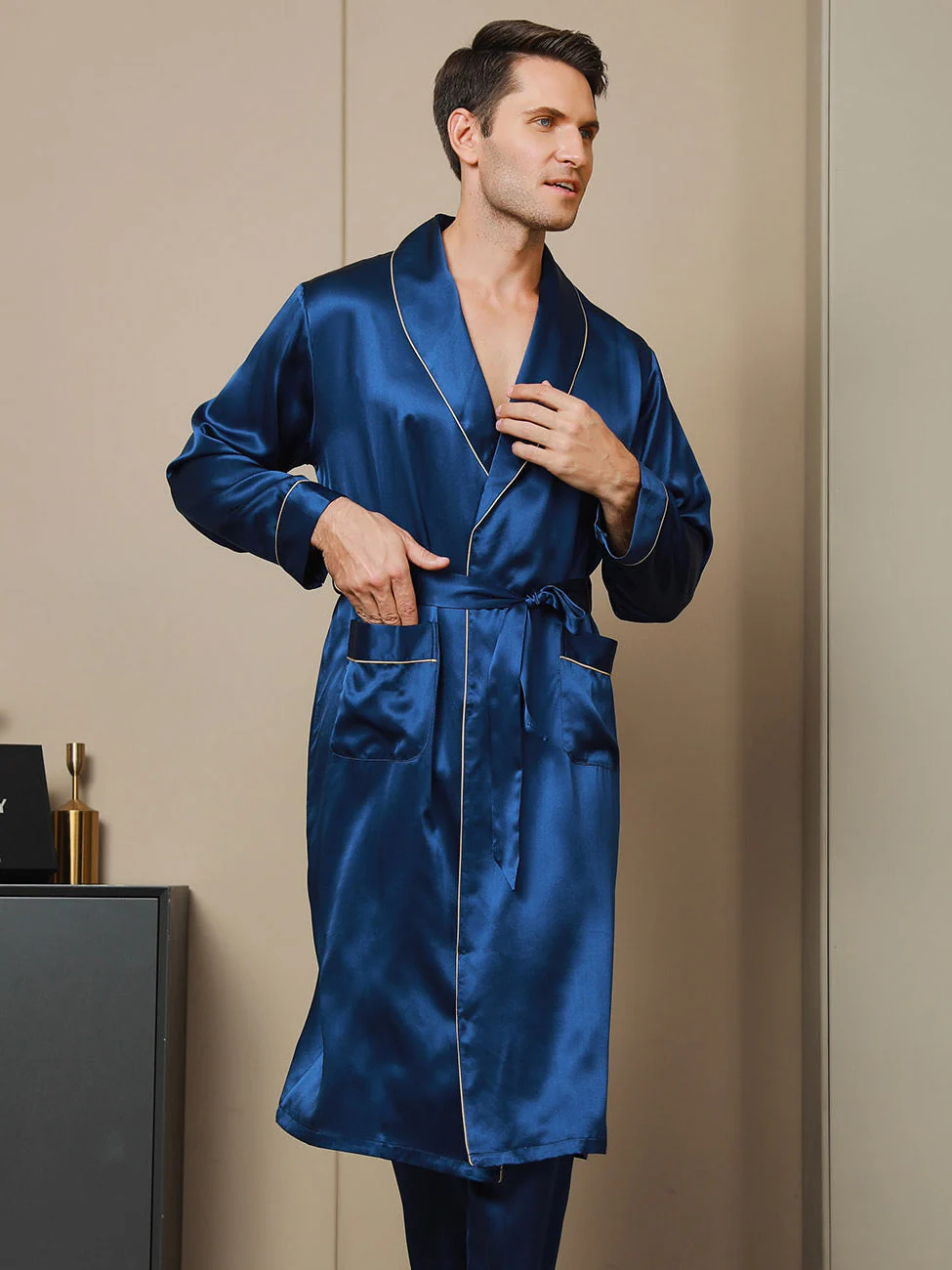 Peignoir Ceinturée à Col Revers En Pure Soie (Sans Pantalon) - Image 7