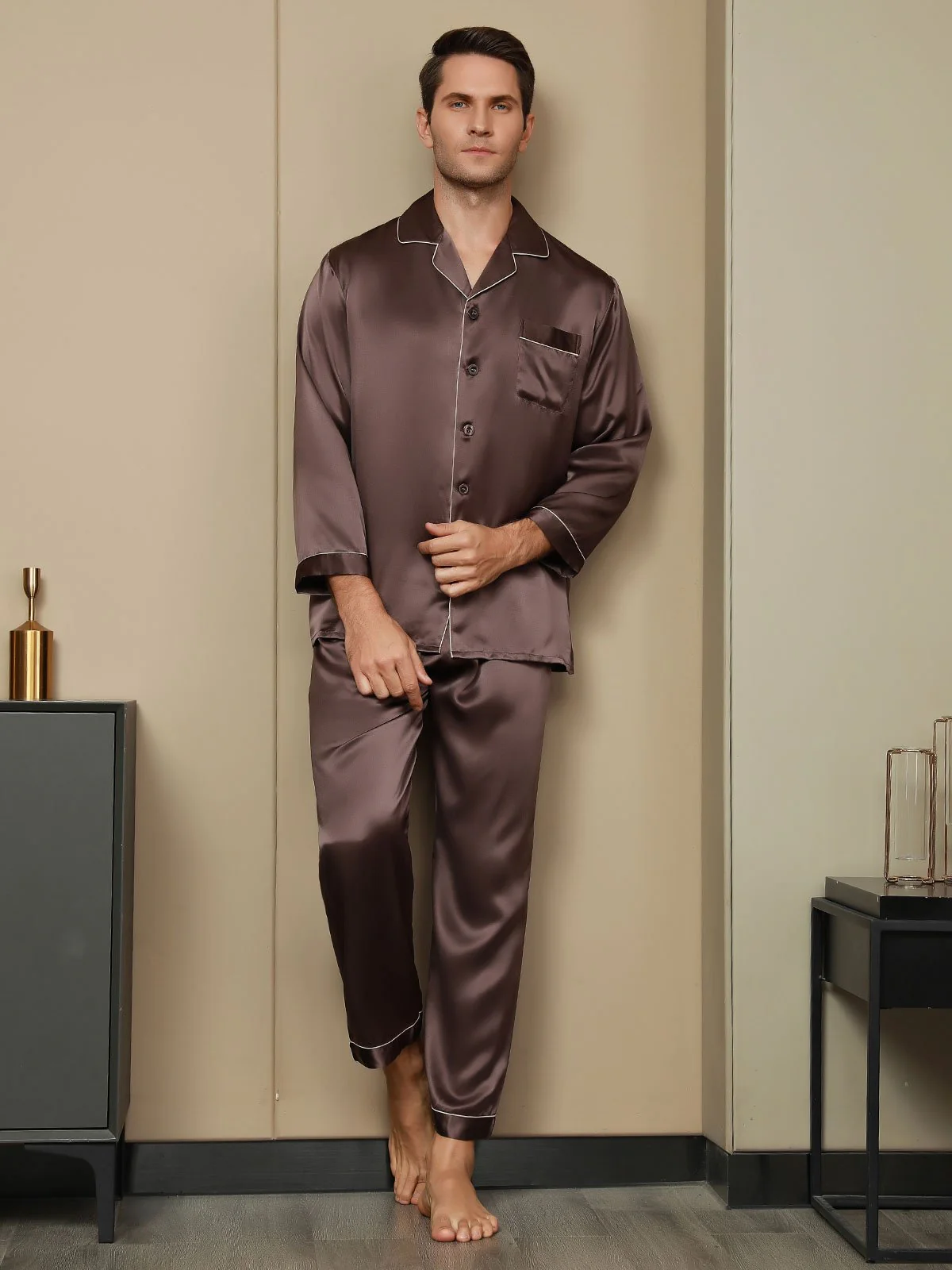 Ensemble Pyjama Pour Homme En Pure Soie À Manches Longues - Image 11