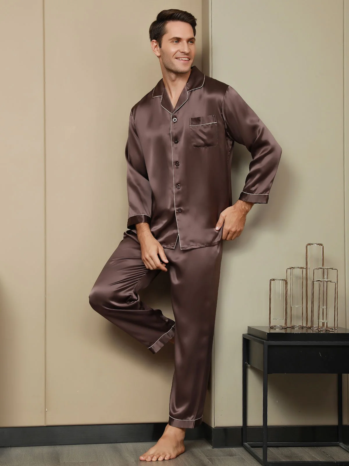 Ensemble Pyjama Pour Homme En Pure Soie À Manches Longues - Image 13