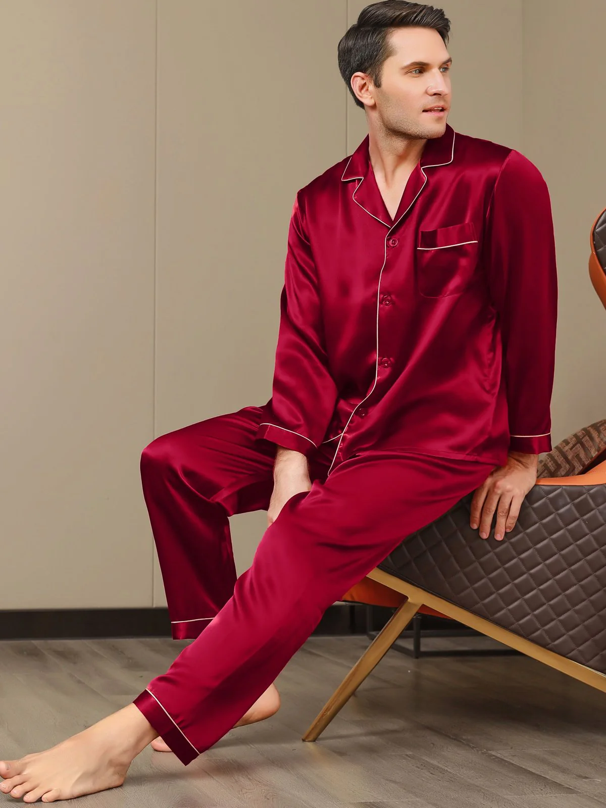 Ensemble Pyjama Pour Homme En Pure Soie À Manches Longues - Image 17