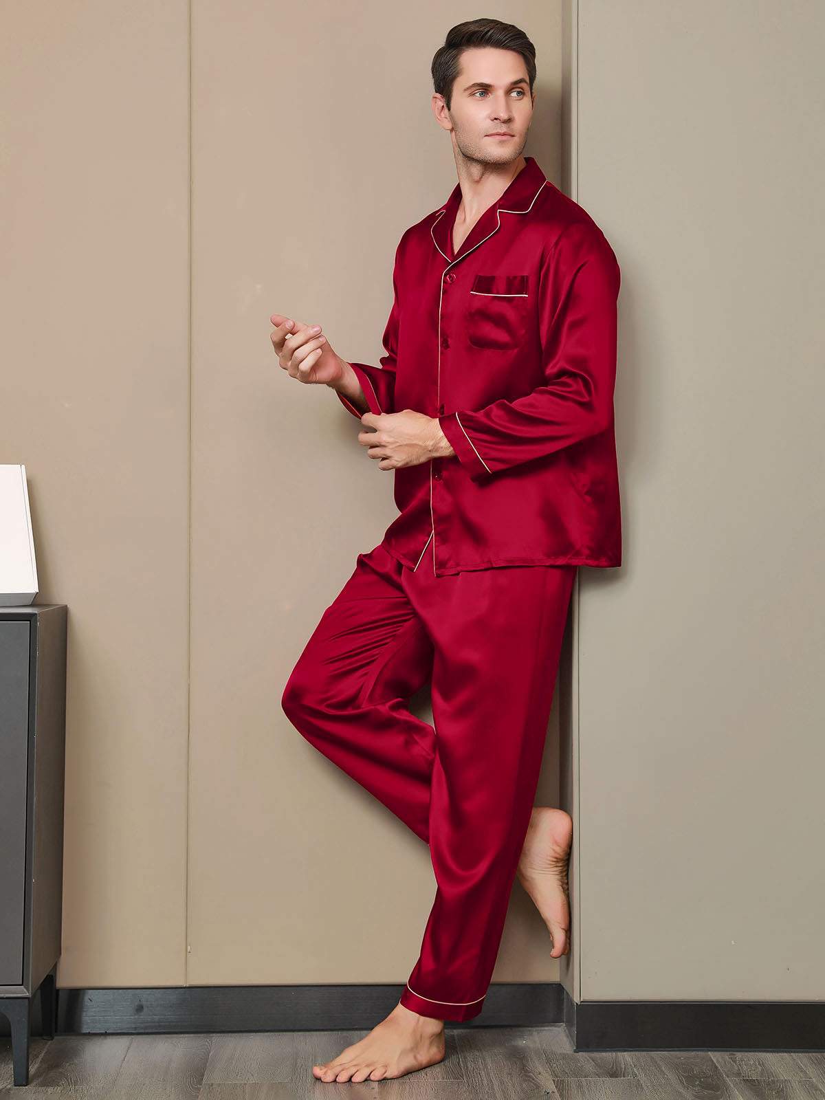 Ensemble Pyjama Pour Homme En Pure Soie À Manches Longues - Image 18