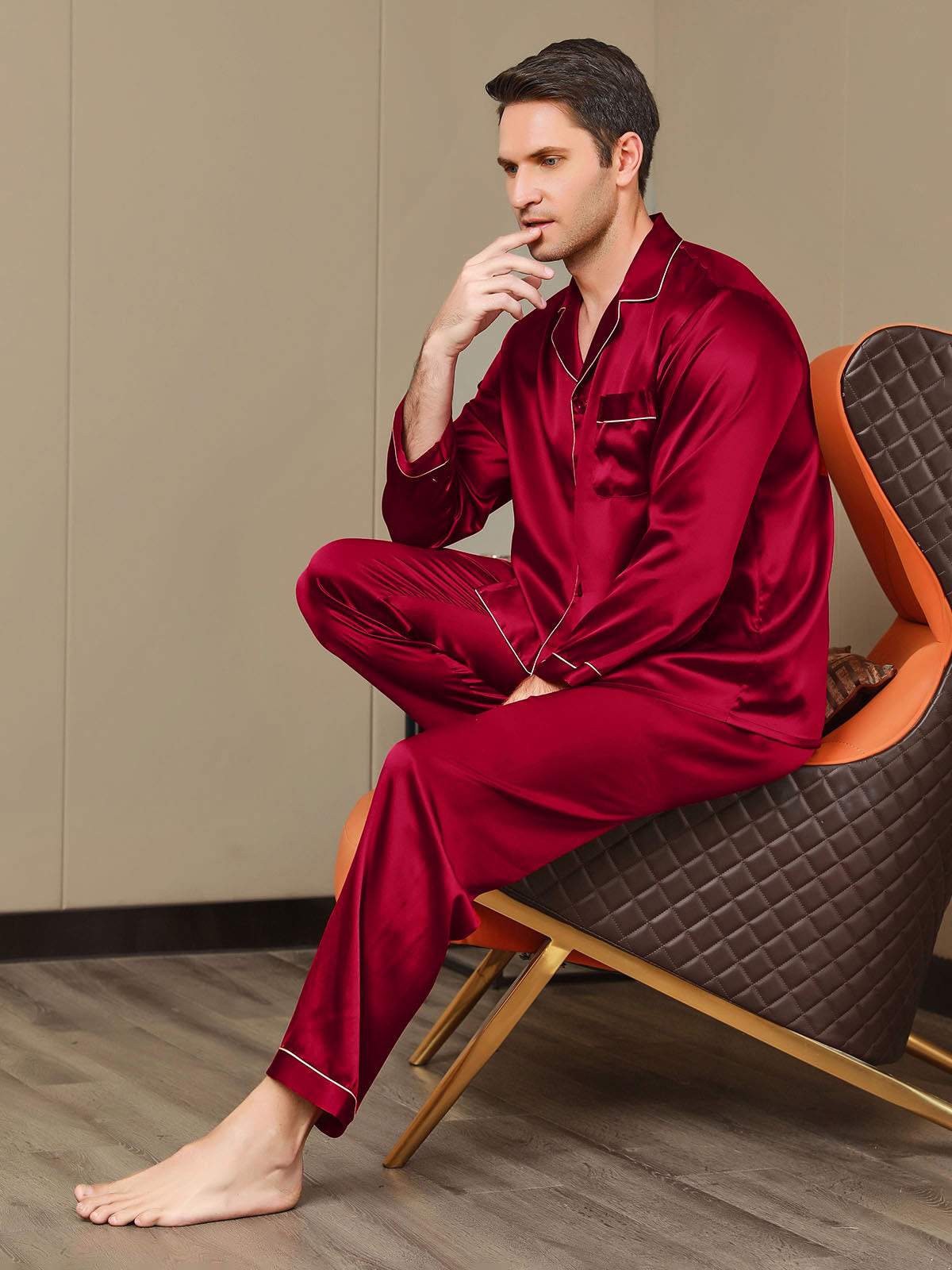 Ensemble Pyjama Pour Homme En Pure Soie À Manches Longues - Image 21