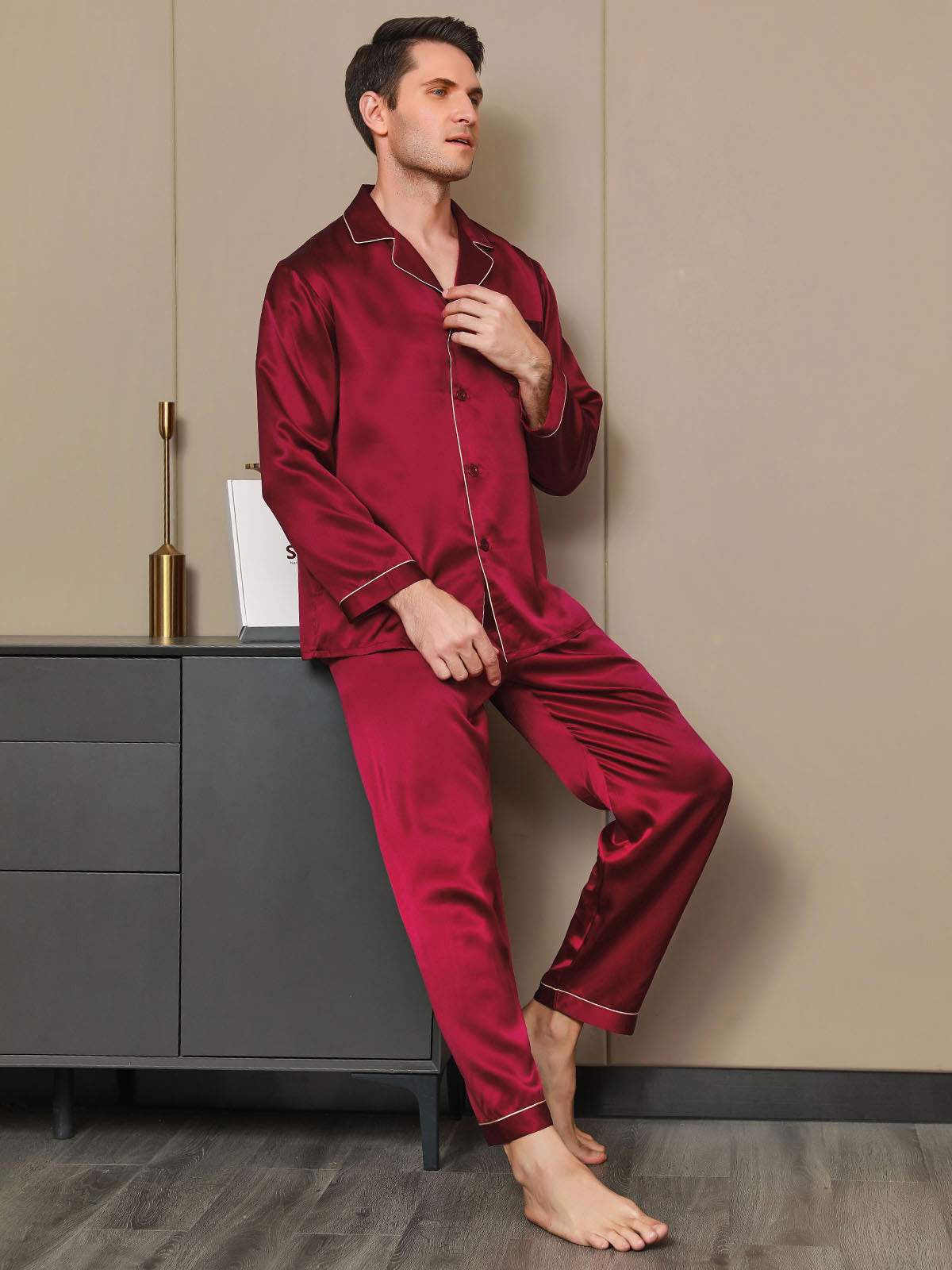 Ensemble Pyjama Pour Homme En Pure Soie À Manches Longues - Image 22
