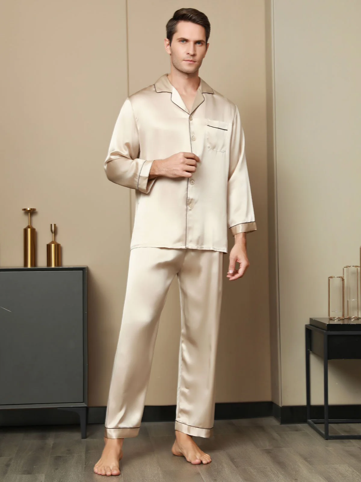 Ensemble Pyjama Pour Homme En Pure Soie À Manches Longues - Image 28